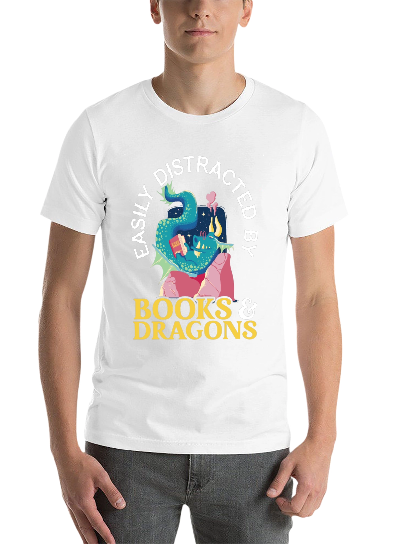 Black Easily Distracted by Books and Dragons T-Shirt view 14