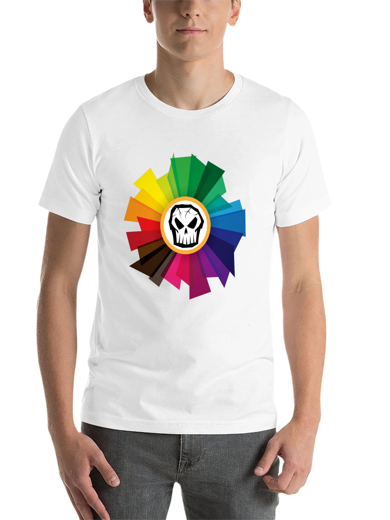 Black Skull Color Wheel Black T-Shirt - Unique Design view 14