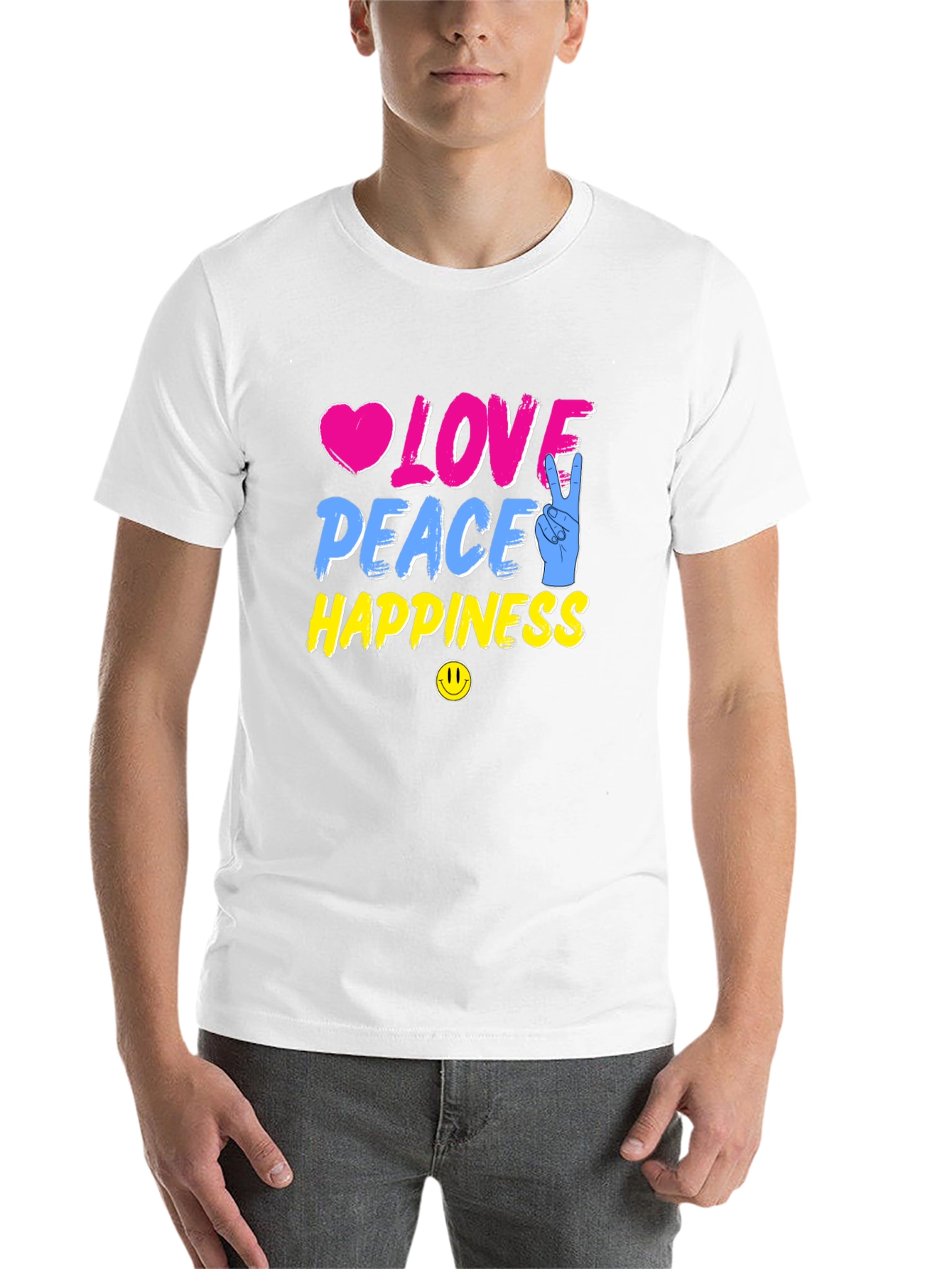 Black Love Peace Happiness Graphic T-Shirt view 14