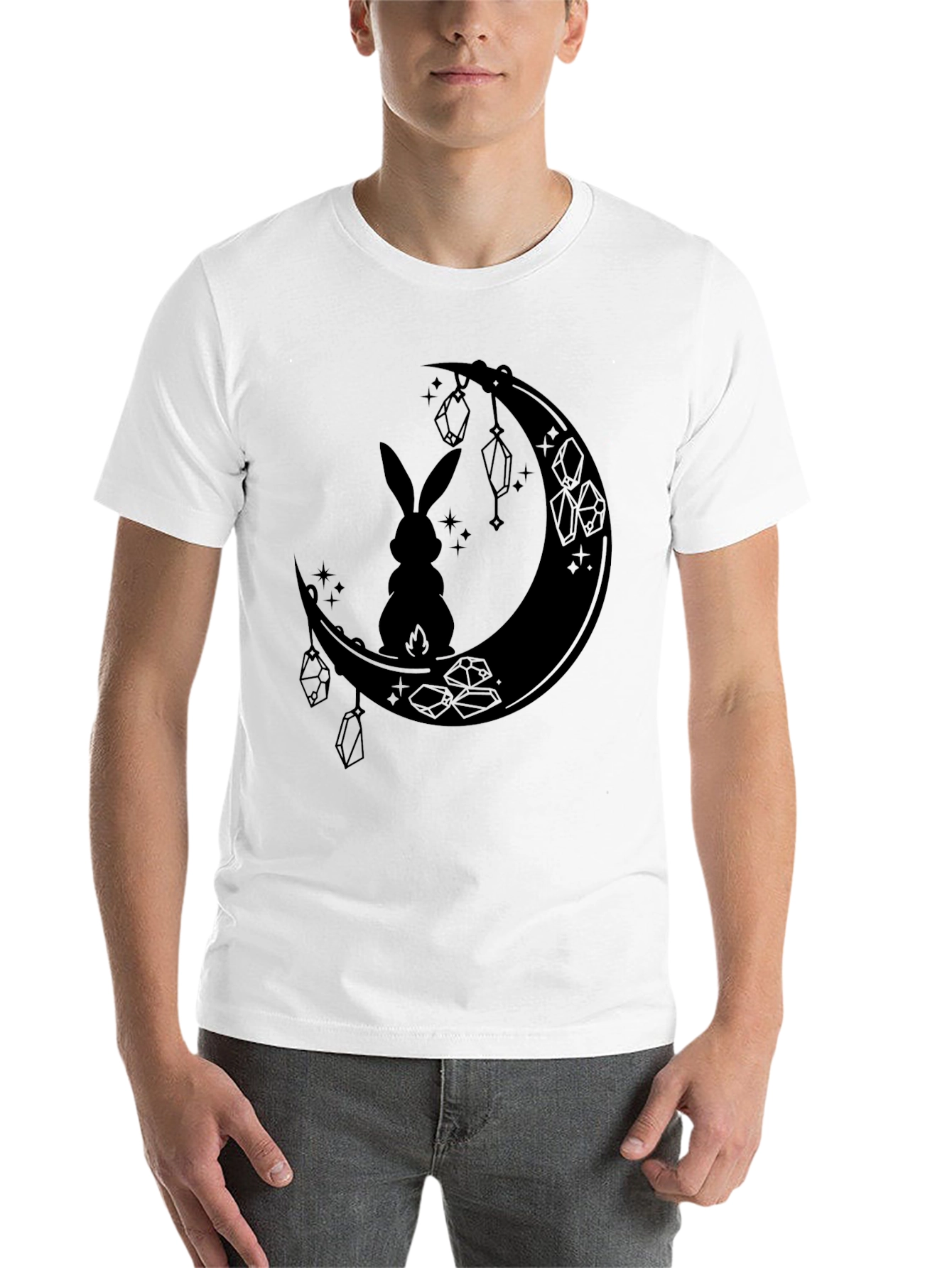 Black Moonlit Hare Graphic Tee - Stylish Black T-Shirt view 14