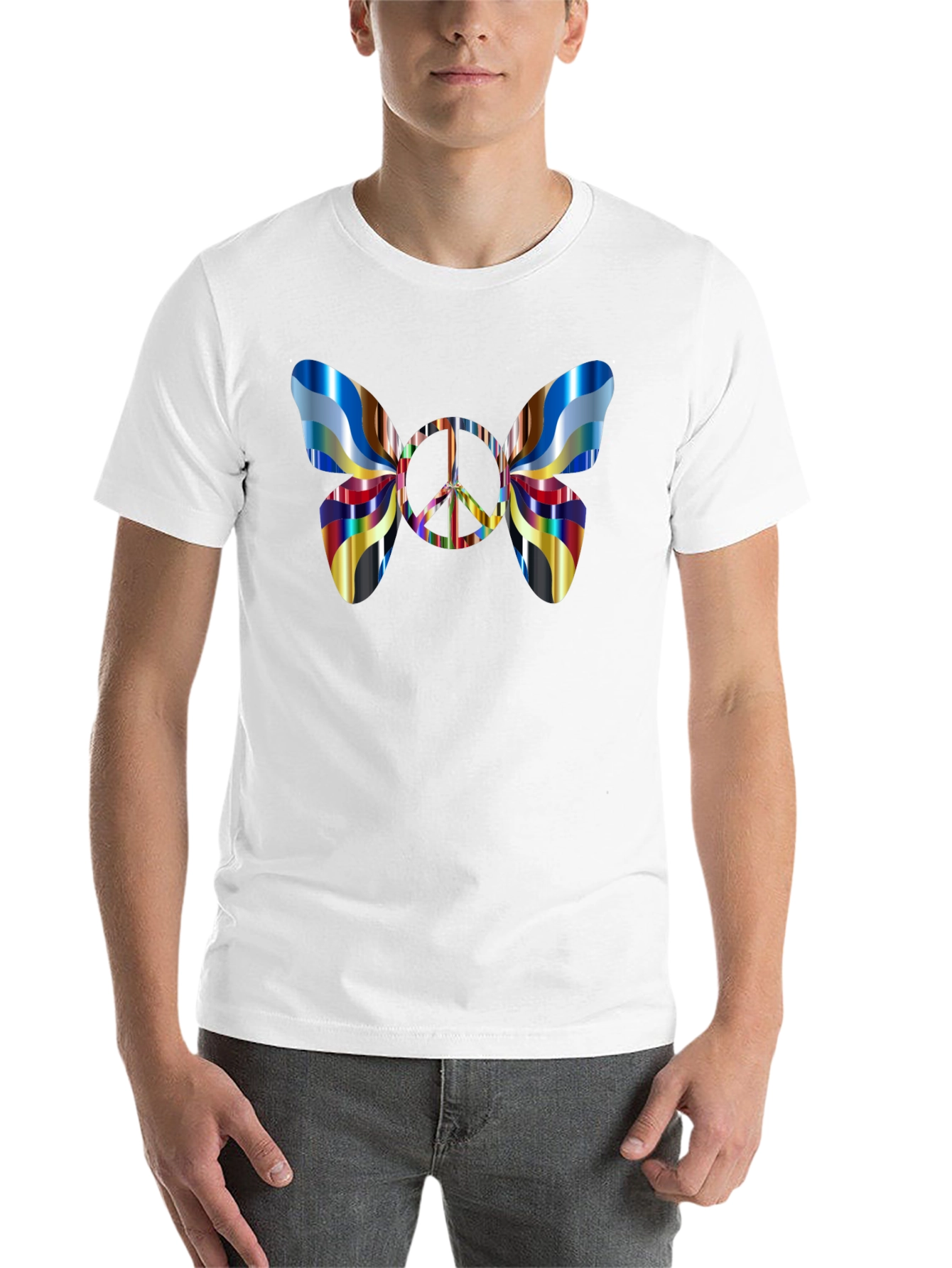 Black Peace Sign Butterfly Graphic Tee - Black view 14