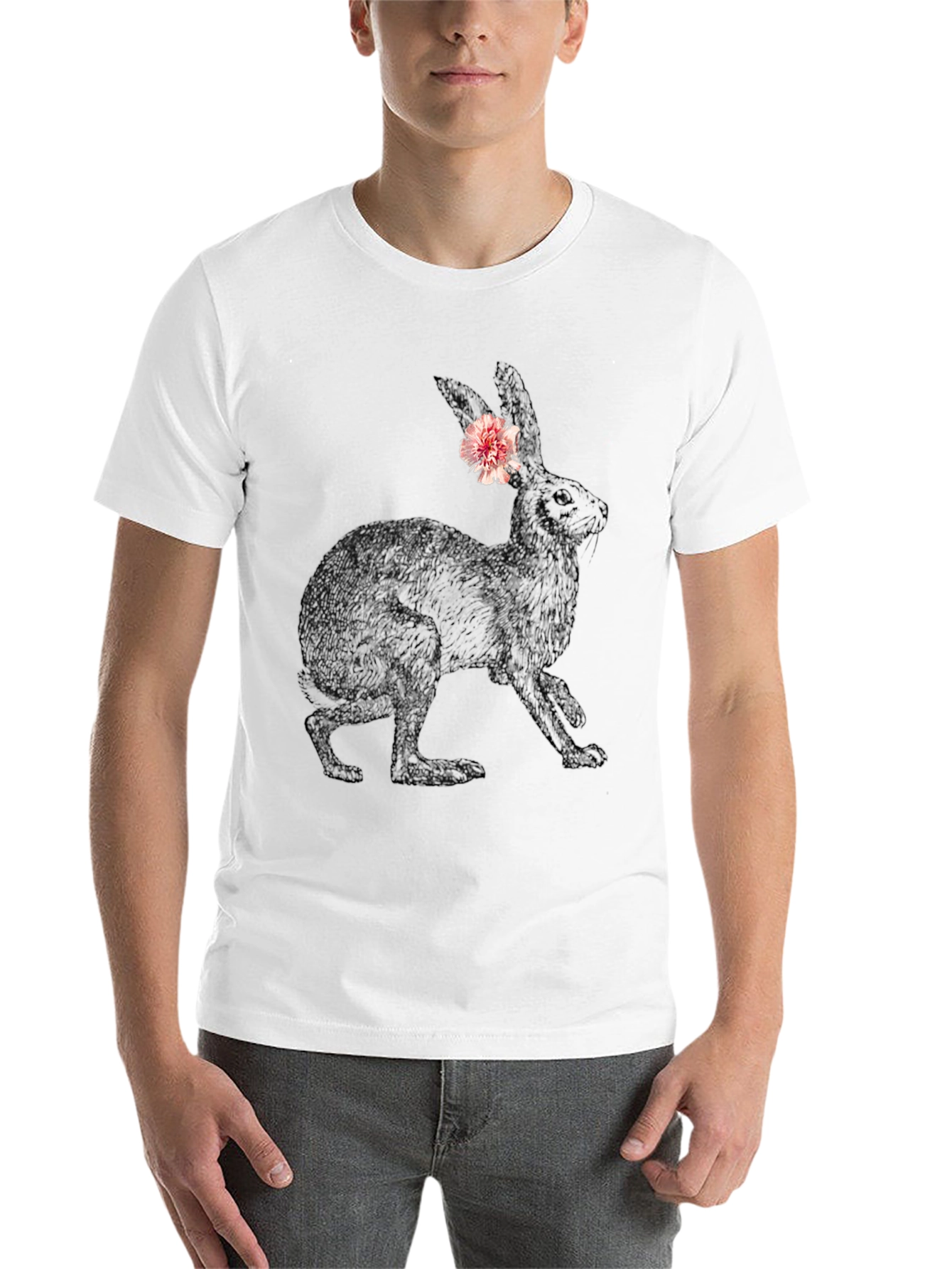 Bunny Graphic Tee - Black Casual Cotton T-Shirt - 14