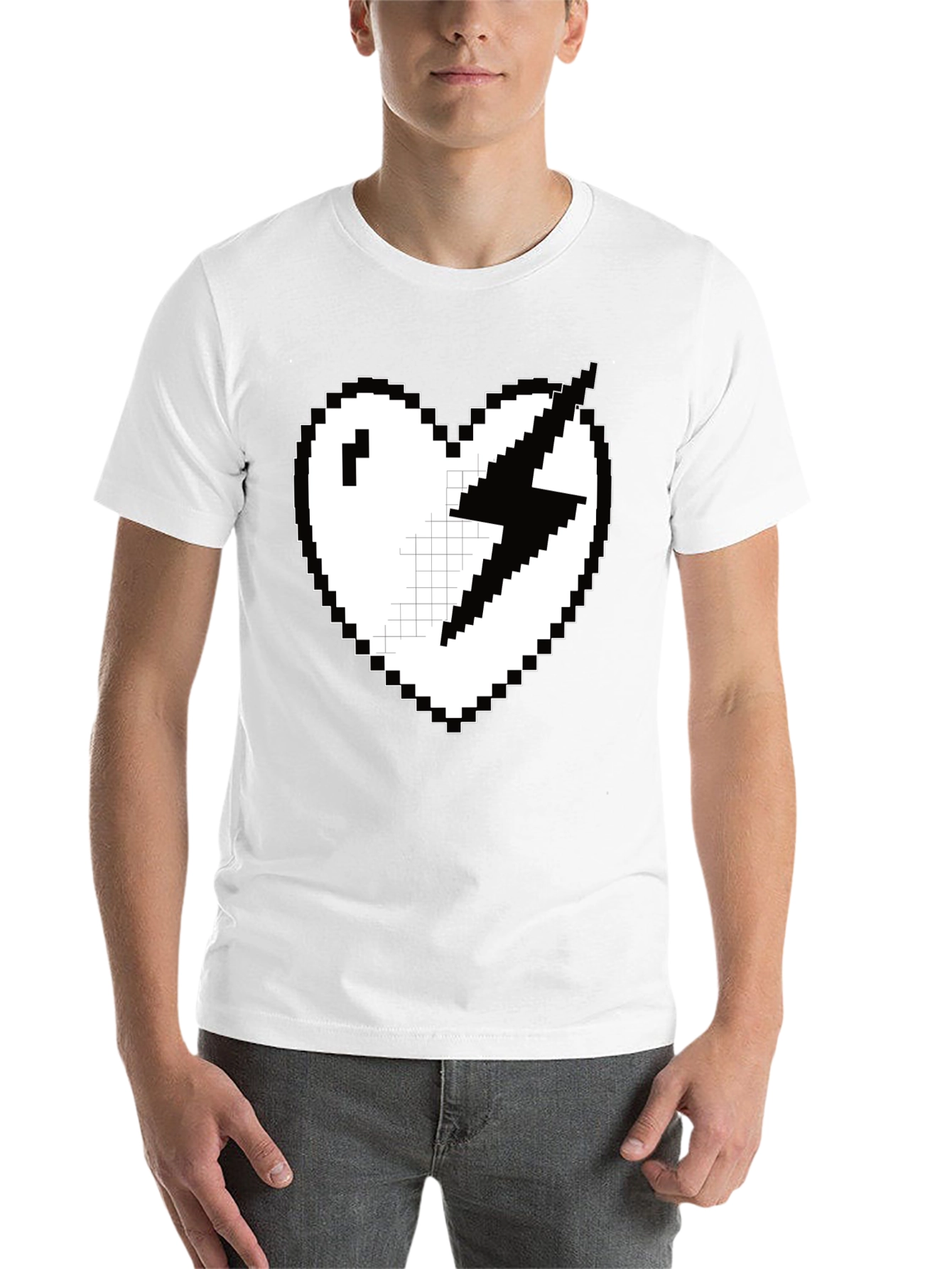 Black Pixel Heart Lightning Bolt Graphic Tee - Black view 14