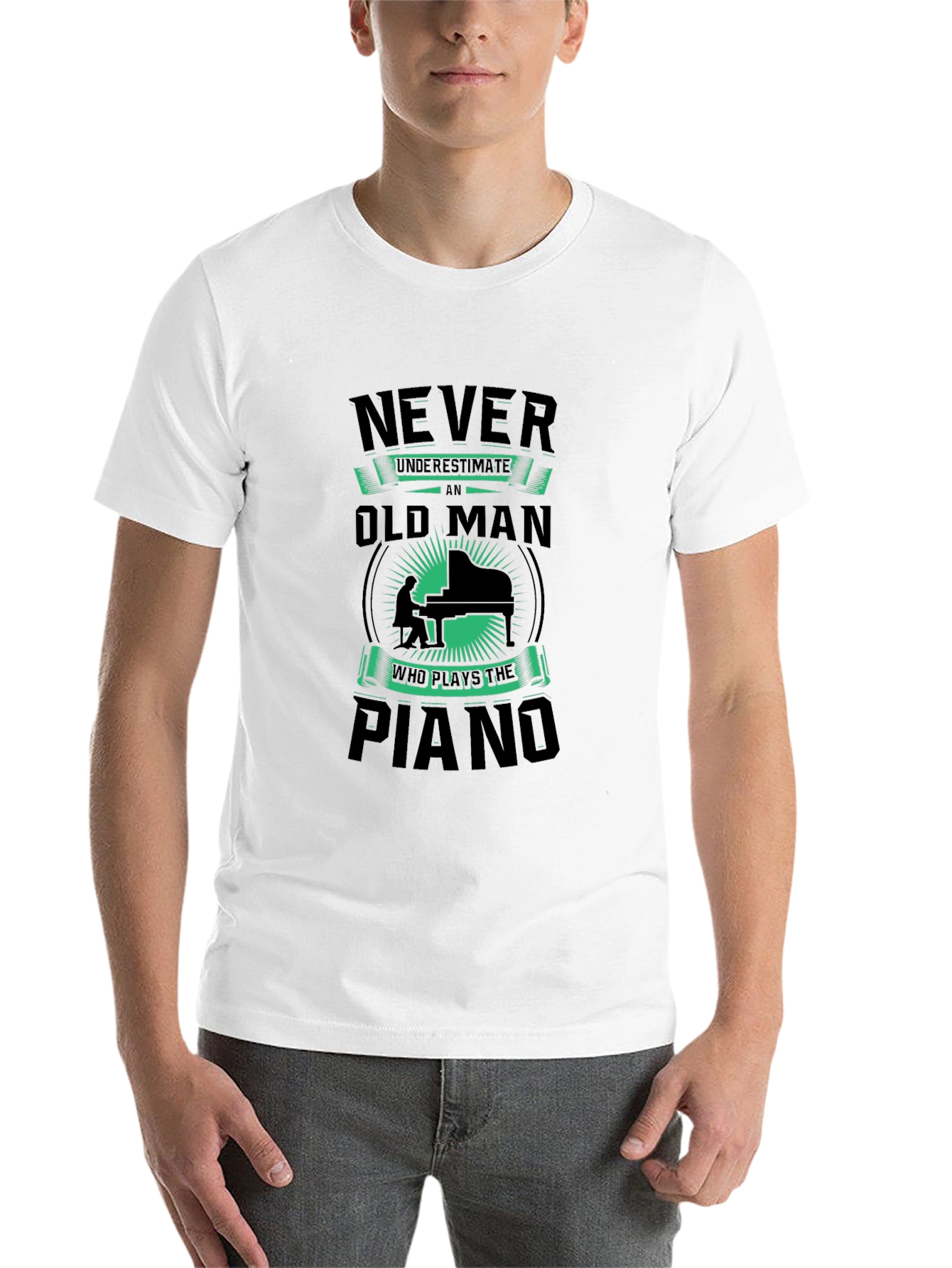Black Never Underestimate Old Man Piano T-Shirt view 14