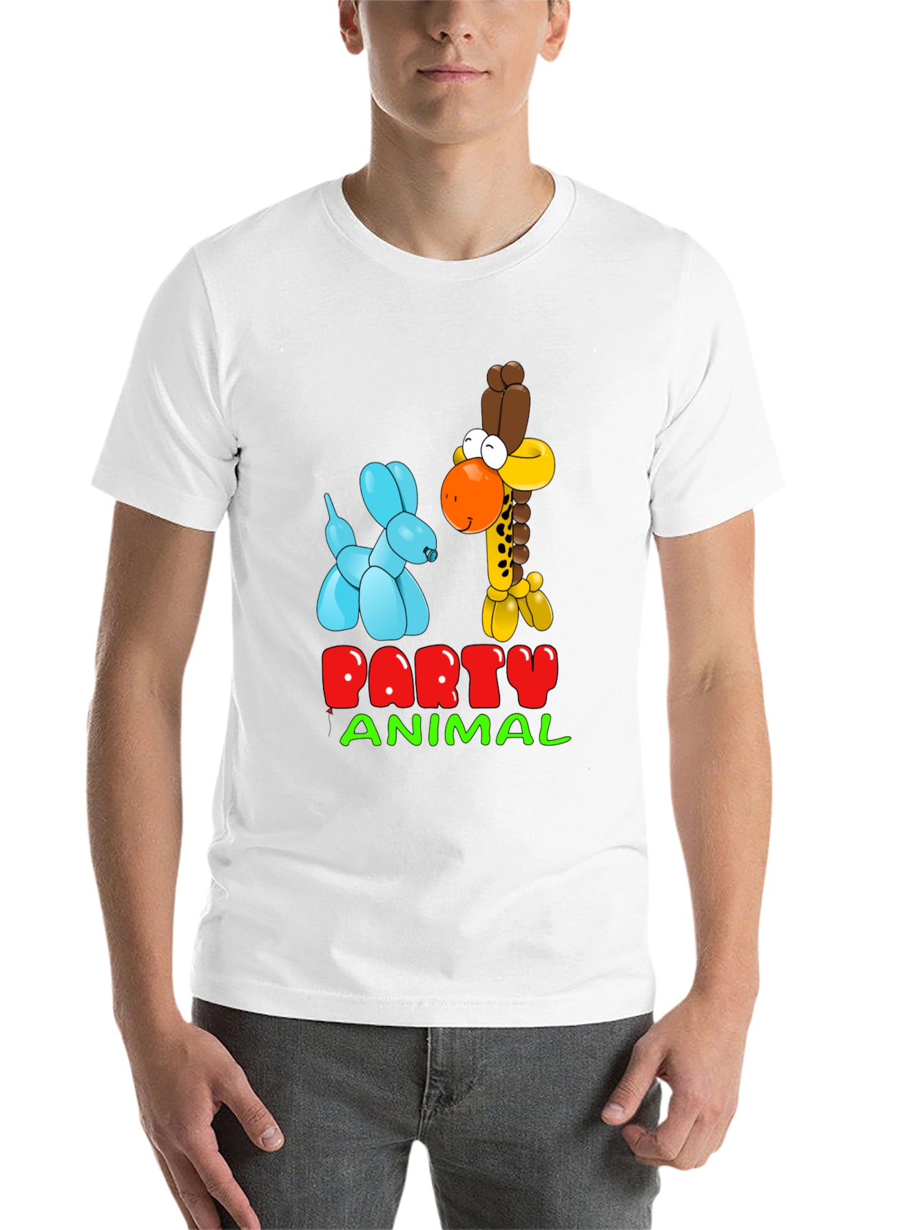 Black Party Animal T-Shirt with Balloon Giraffe and Dog Design view 14