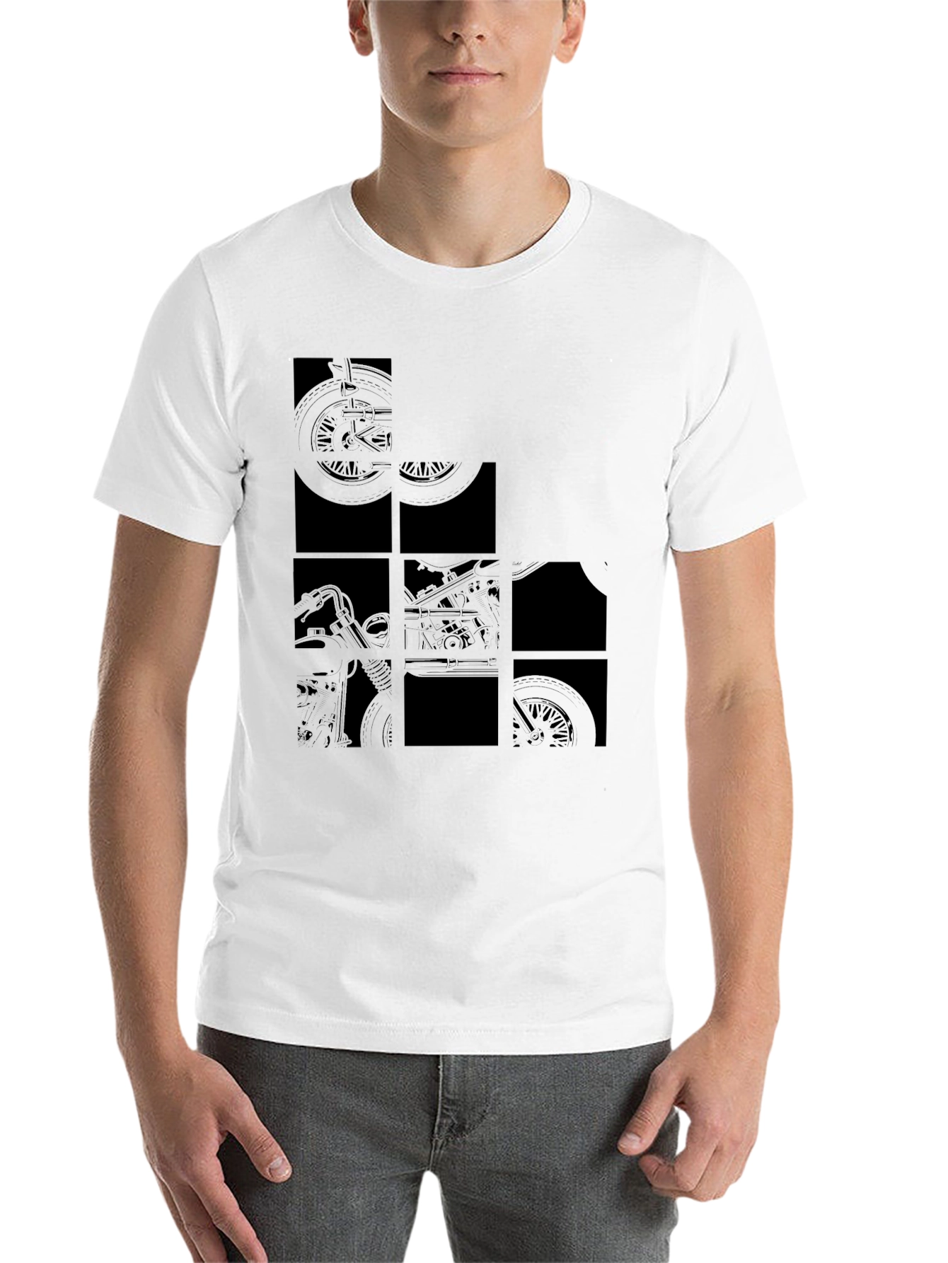 Black Men's Black Motorcycle Graphic T-Shirt view 14