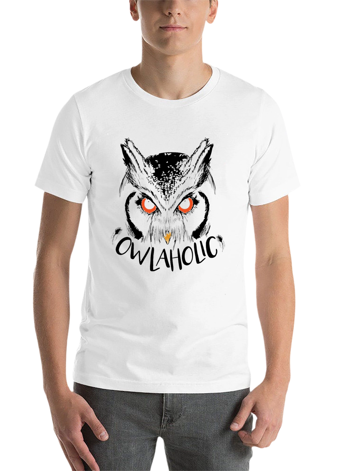 Black Owl Graphic Print Tee - Black Cotton Blend Casual view 14