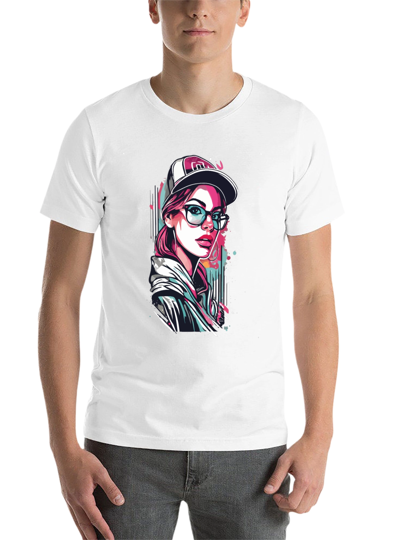 Black Stylish Woman Graphic Print Black T-Shirt view 14