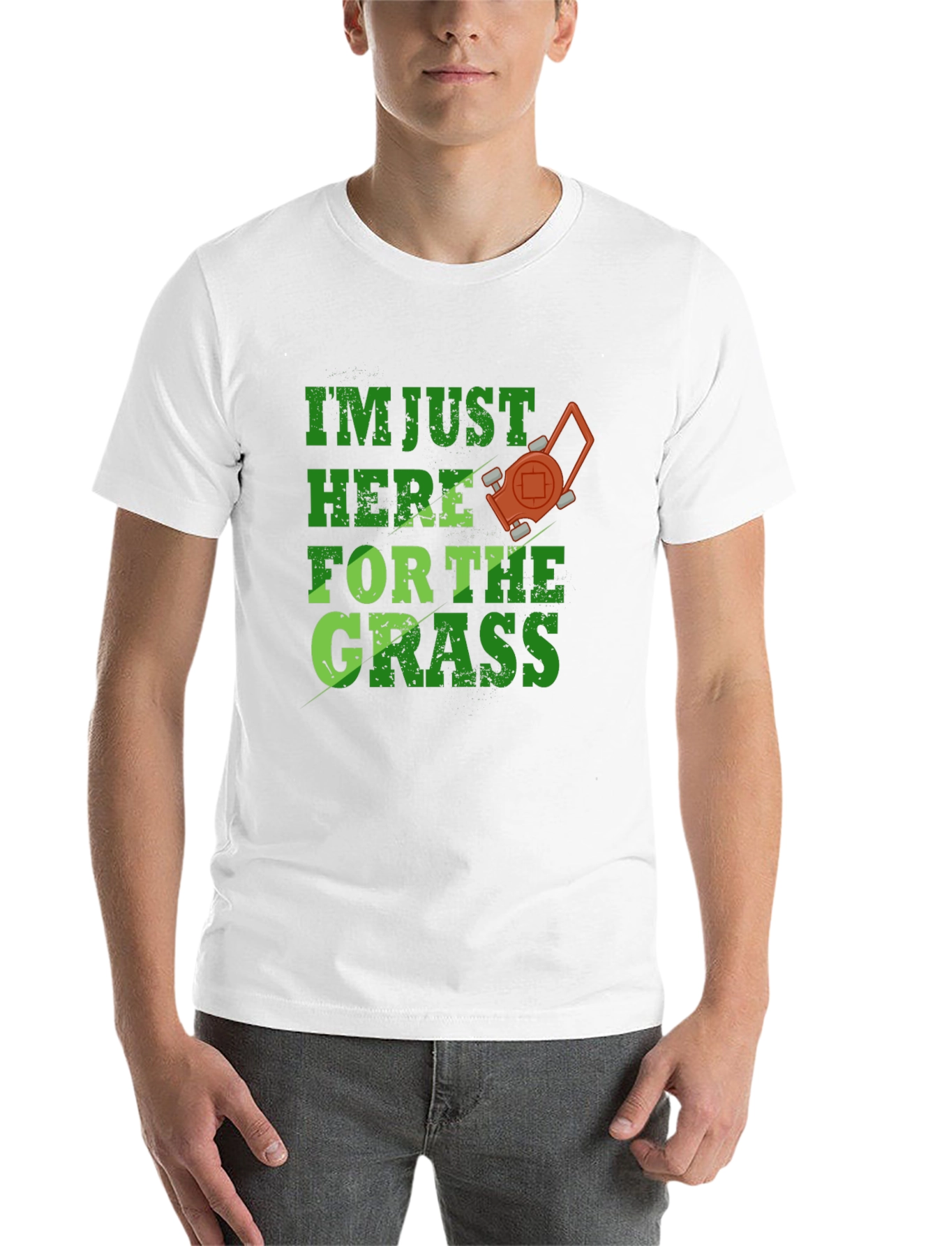 Black Funny Lawn Care T-Shirt - "Here for the Grass" view 14