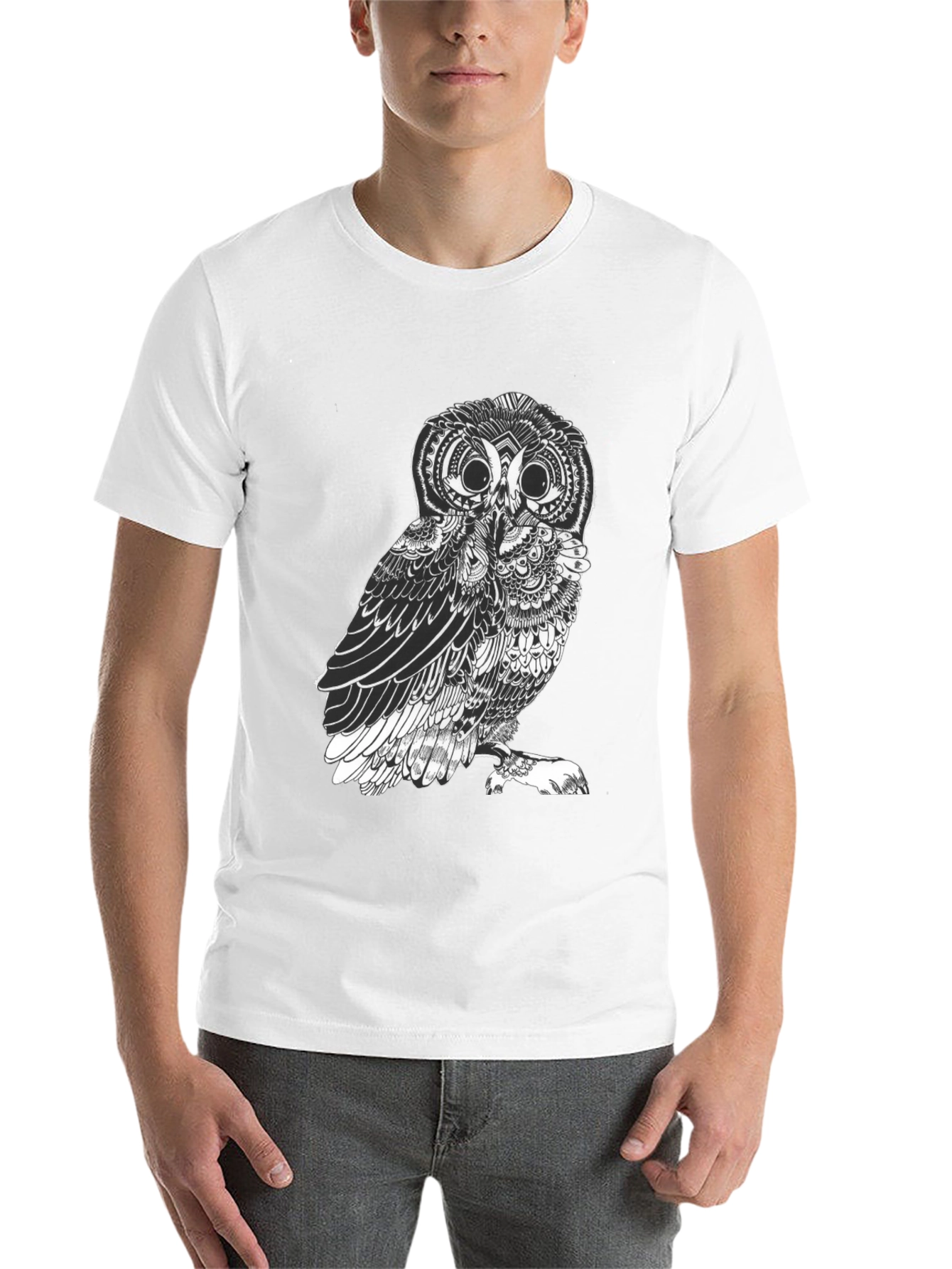 Black Men's Black Owl Graphic Tee - Unique Design view 14