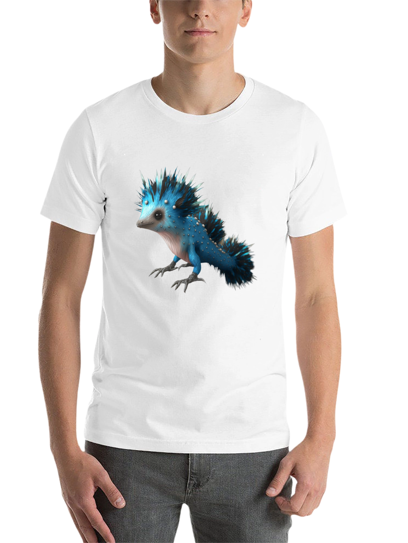 Black Men's Black T-Shirt with Blue Creature Graphic view 14