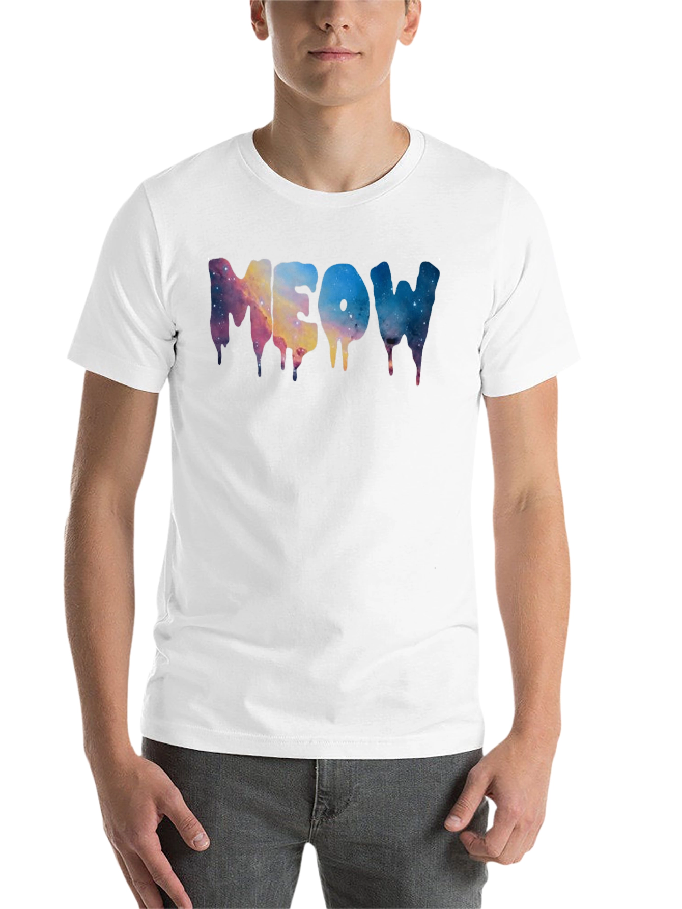 Black Meow Galaxy Drip Black T-Shirt view 14