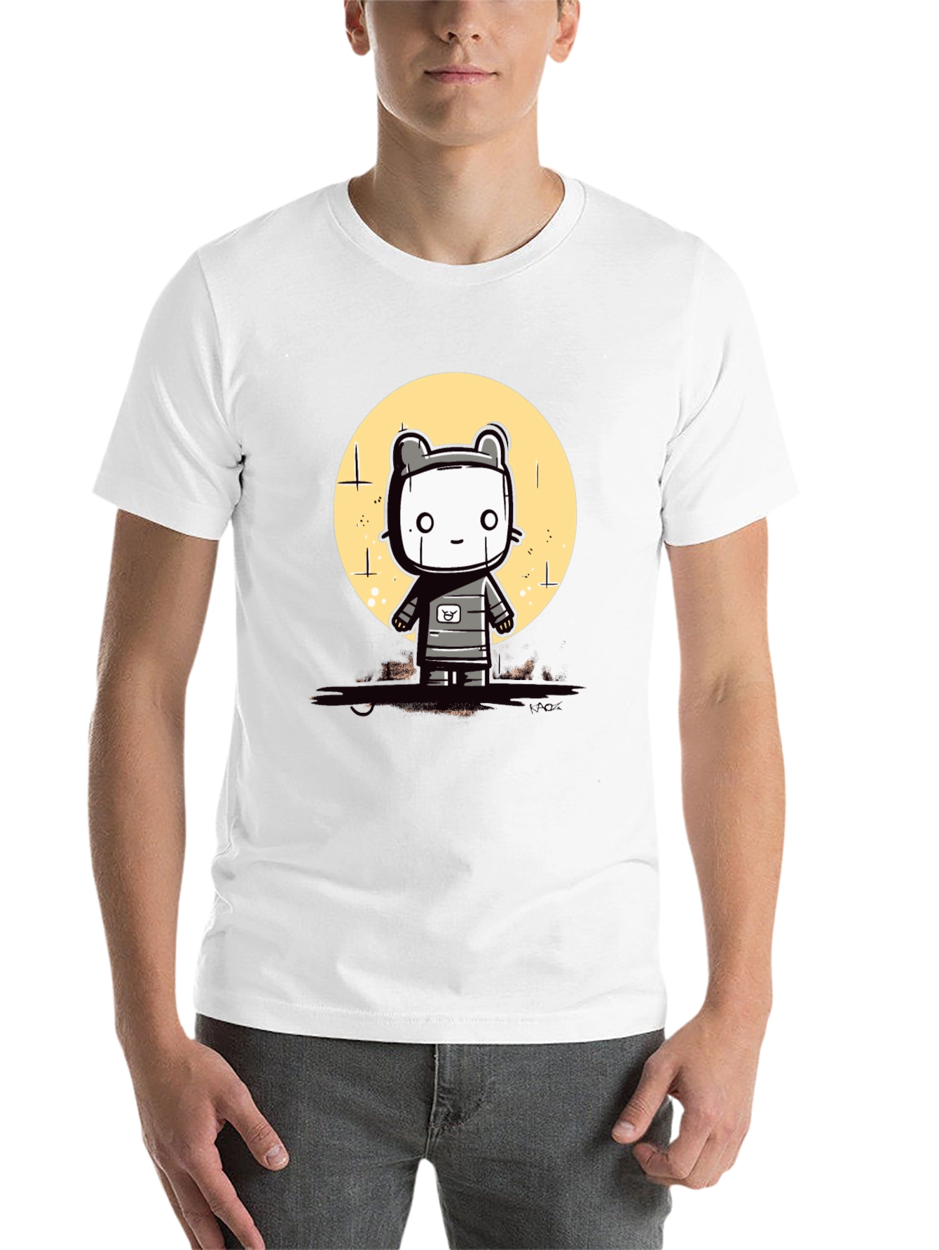 Black Cute Robot Graphic Tee - Black Cotton Blend view 14