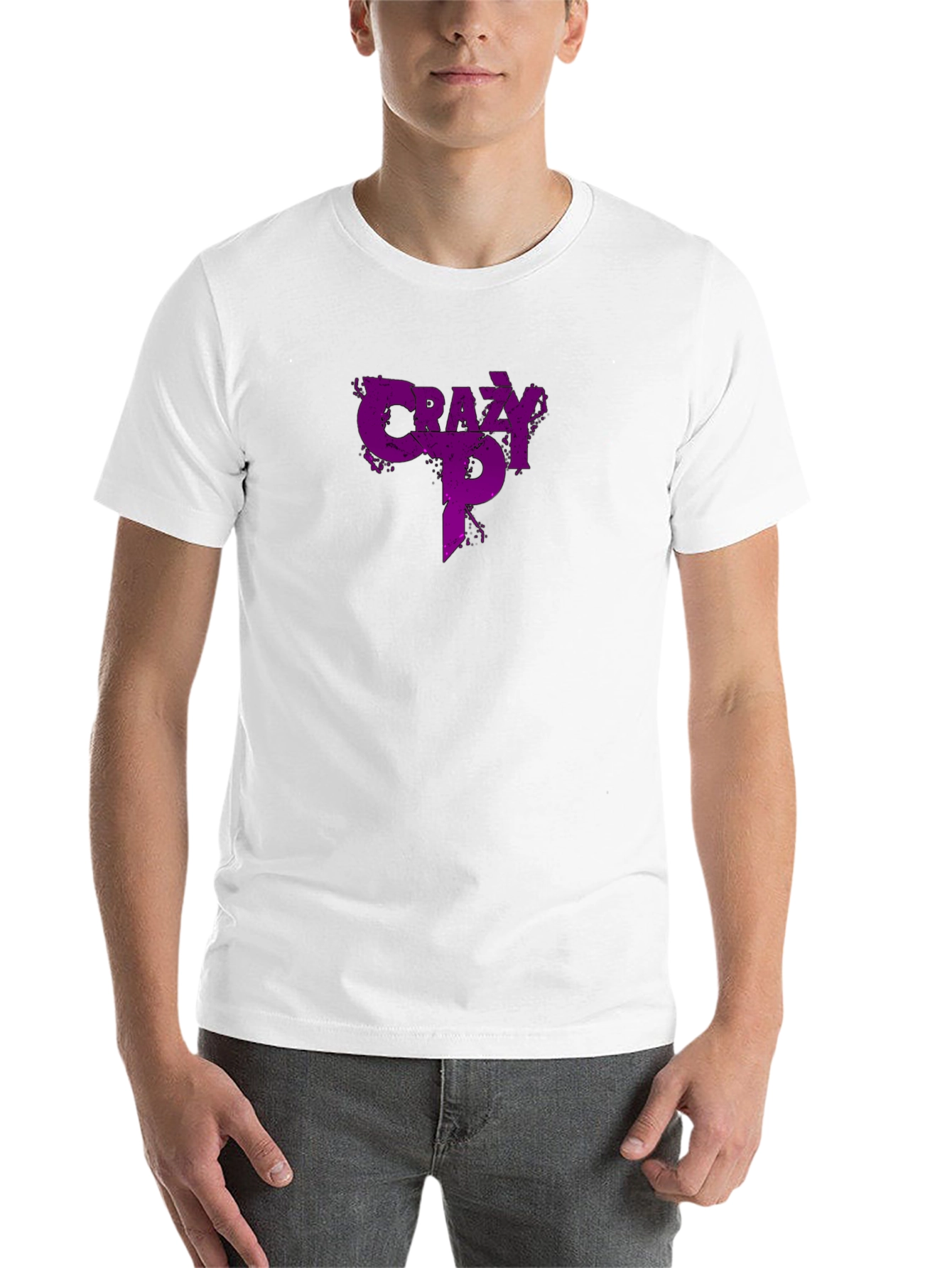 Black Crazy P Graphic T-Shirt - Purple Design on Black view 14