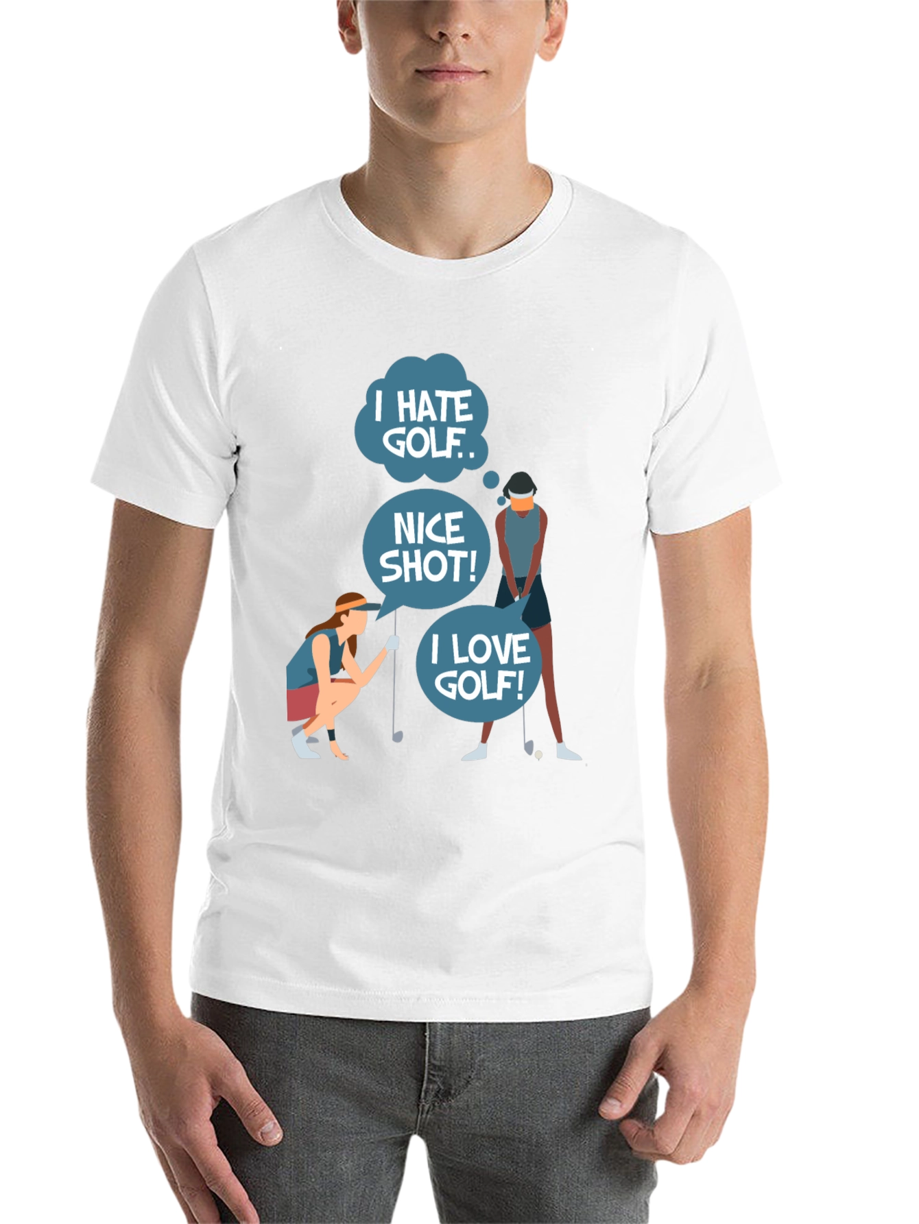 Black Golf Humor Tee: I Hate, Nice Shot, I Love Golf view 14