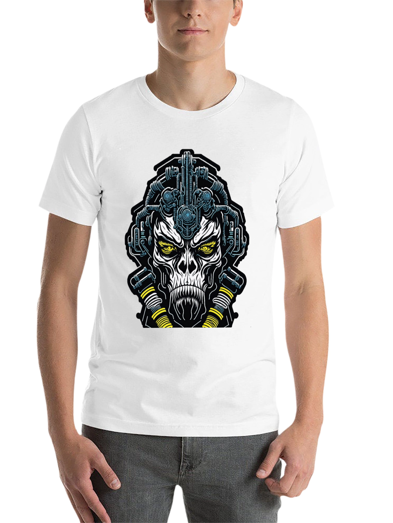 Black Cyberpunk Skull Graphic Tee - Black view 14