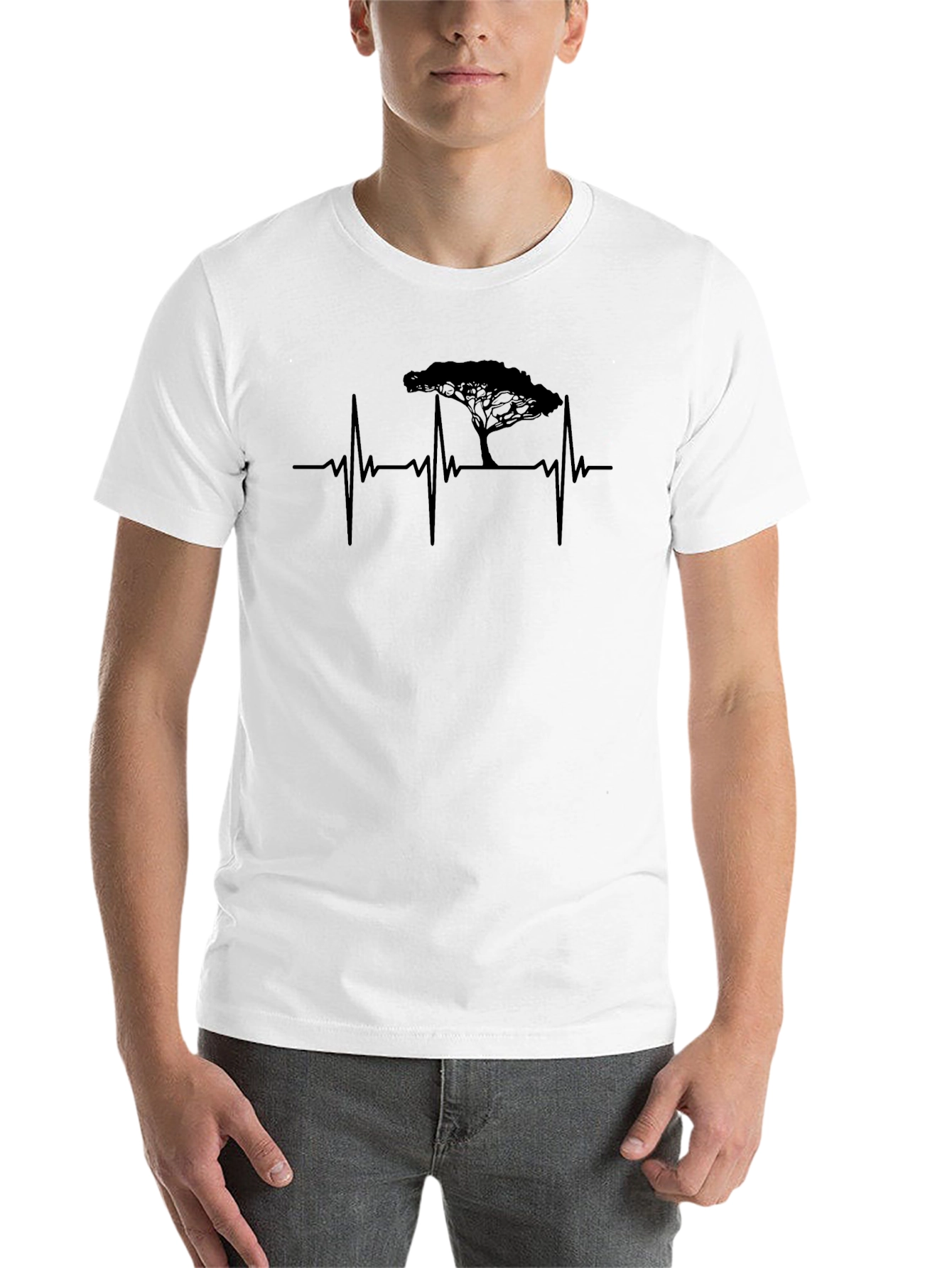 Black Heartbeat Tree Graphic Tee - Black Unisex T-Shirt view 14