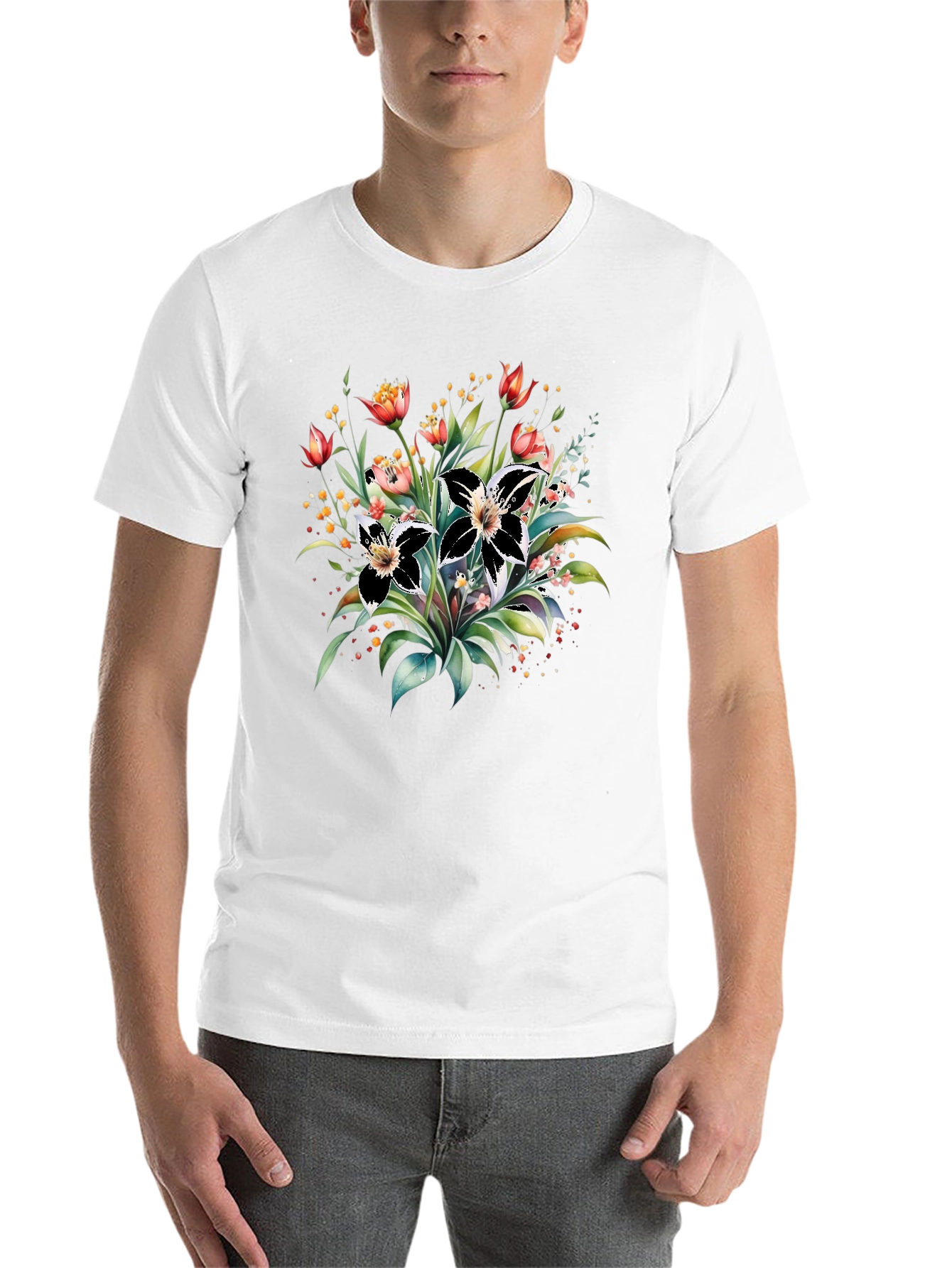Black Floral Print Black T-Shirt view 14