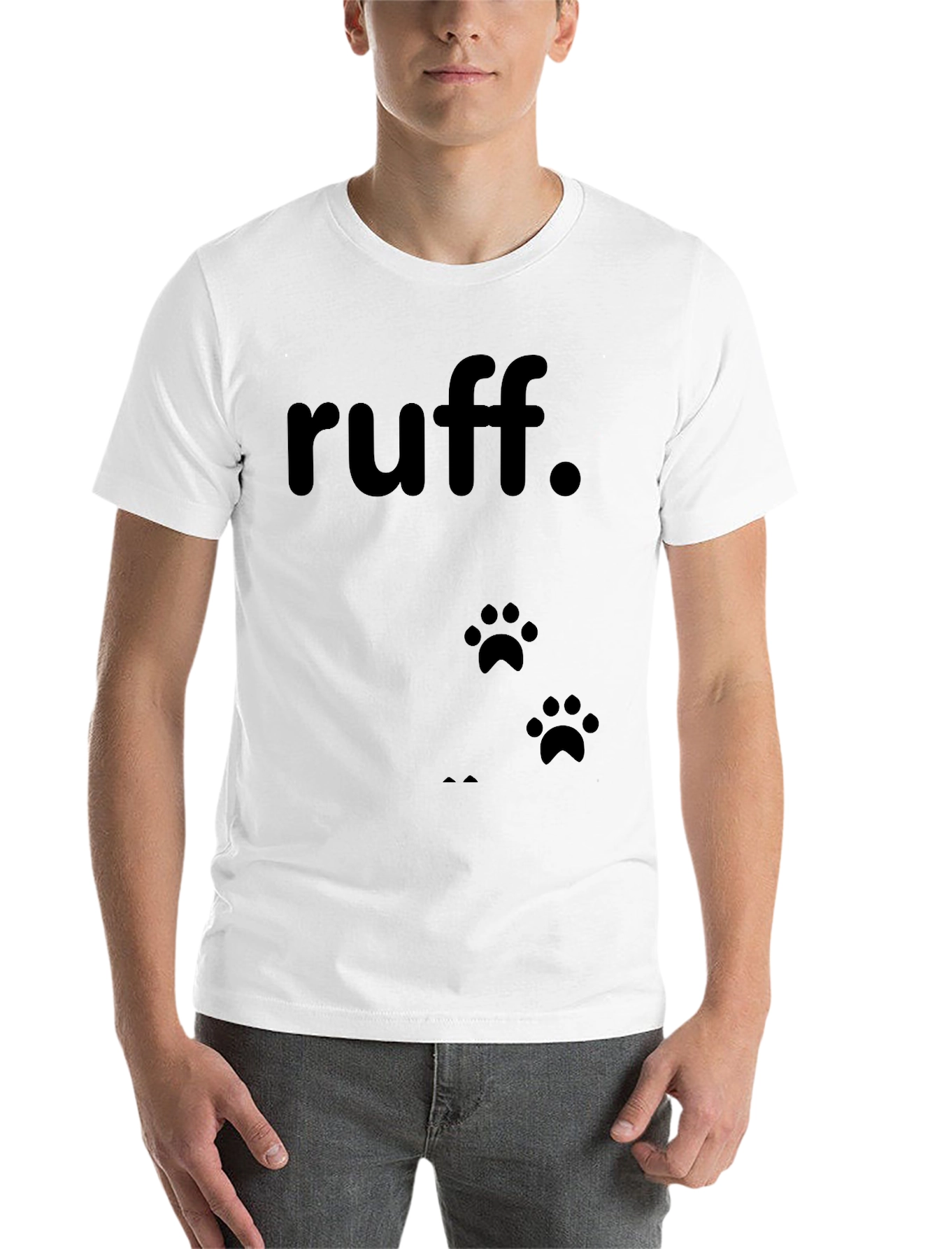 Black Ruff Dog Paw Print T-Shirt - Casual Cotton Tee view 14