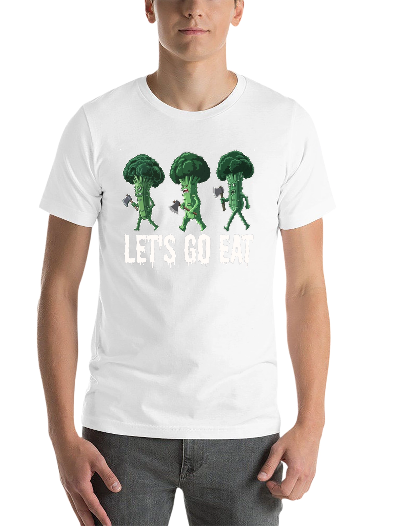 Black Let's Go Eat Broccoli Axe T-Shirt view 14