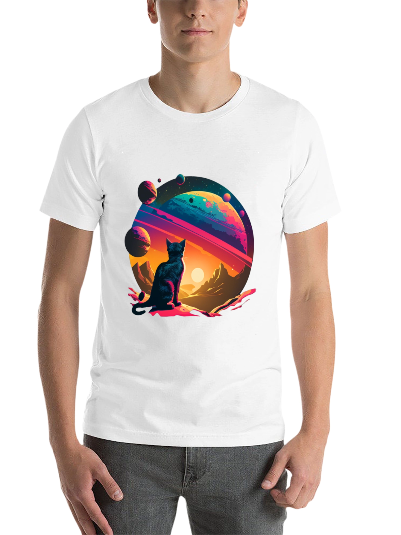 Black Cosmic Cat T-Shirt - Galaxy Adventure! view 14