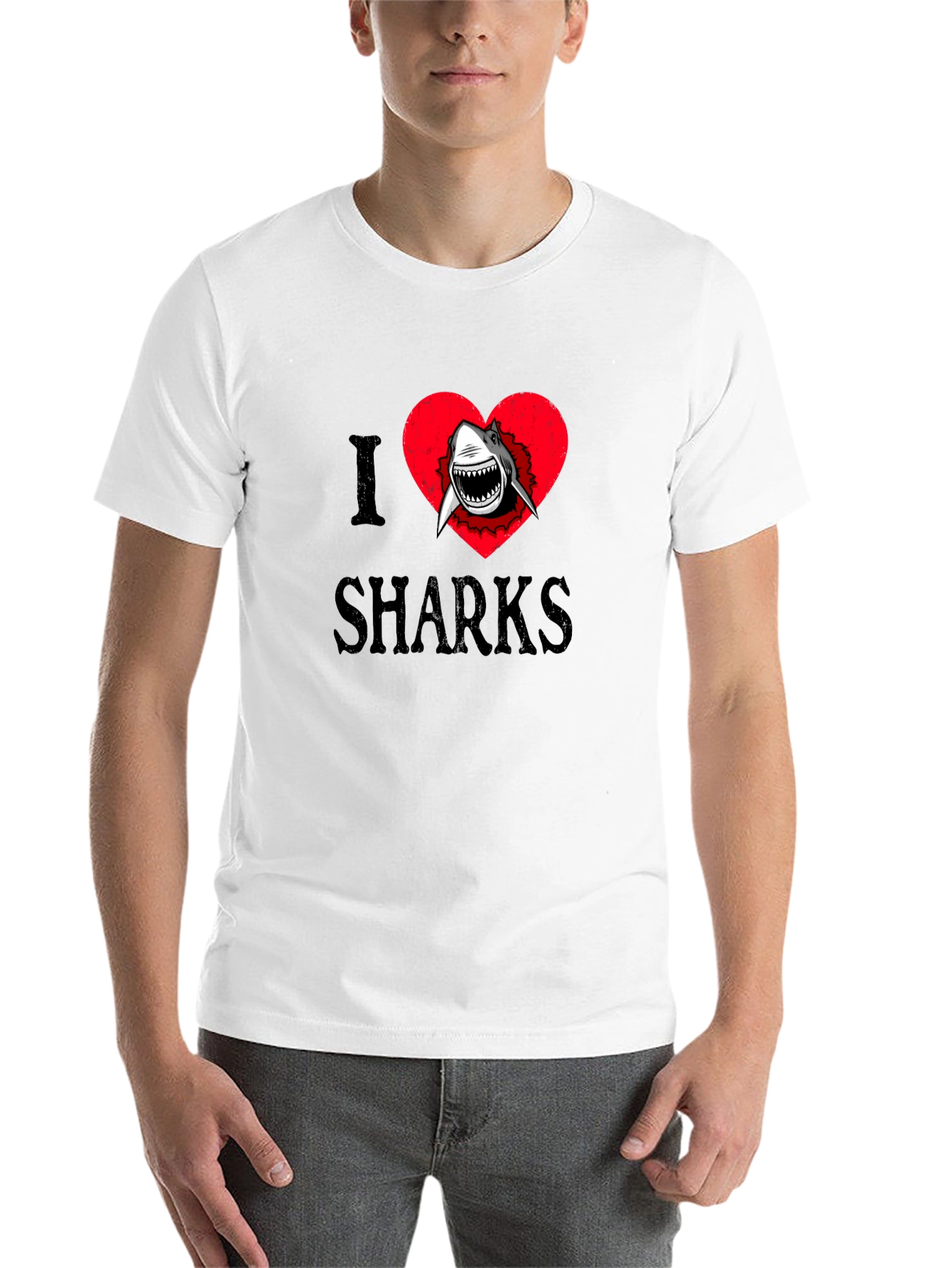 Black I Heart Sharks Graphic Tee - Black Cotton T-Shirt view 14