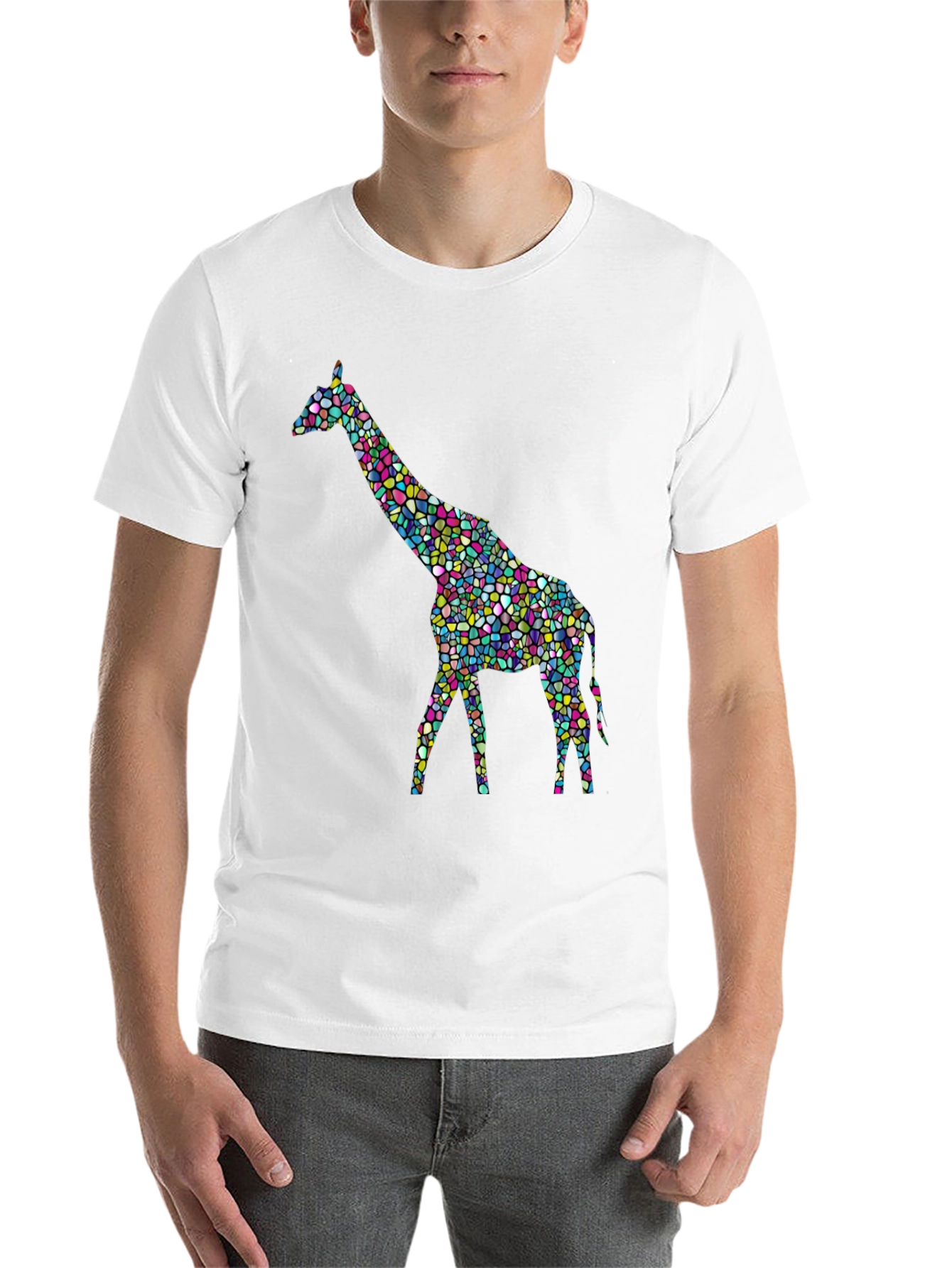 Black Mosaic Giraffe Graphic Tee - Stylish Black T-Shirt view 14