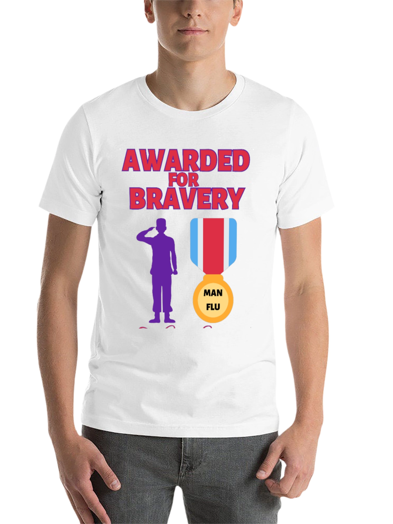 Black Awarded for Bravery T-Shirt - Man Flu Medal view 14