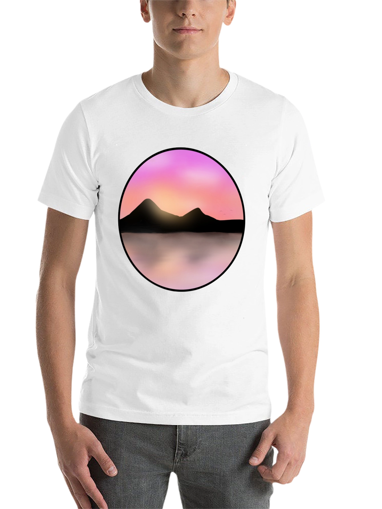 Black Sunset Mountain Lake Graphic Tee - Black view 14