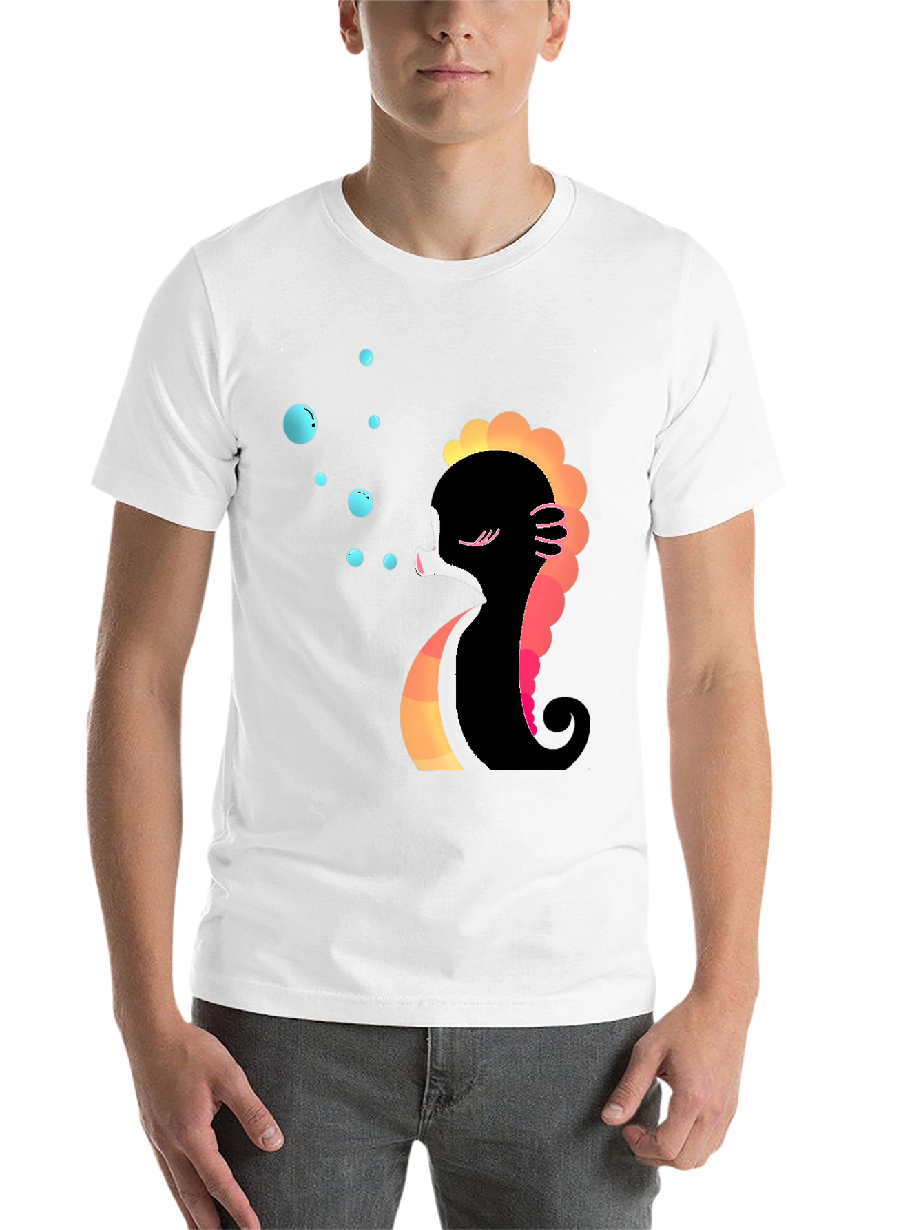 Black Cute Seahorse Bubbles Graphic Tee view 14