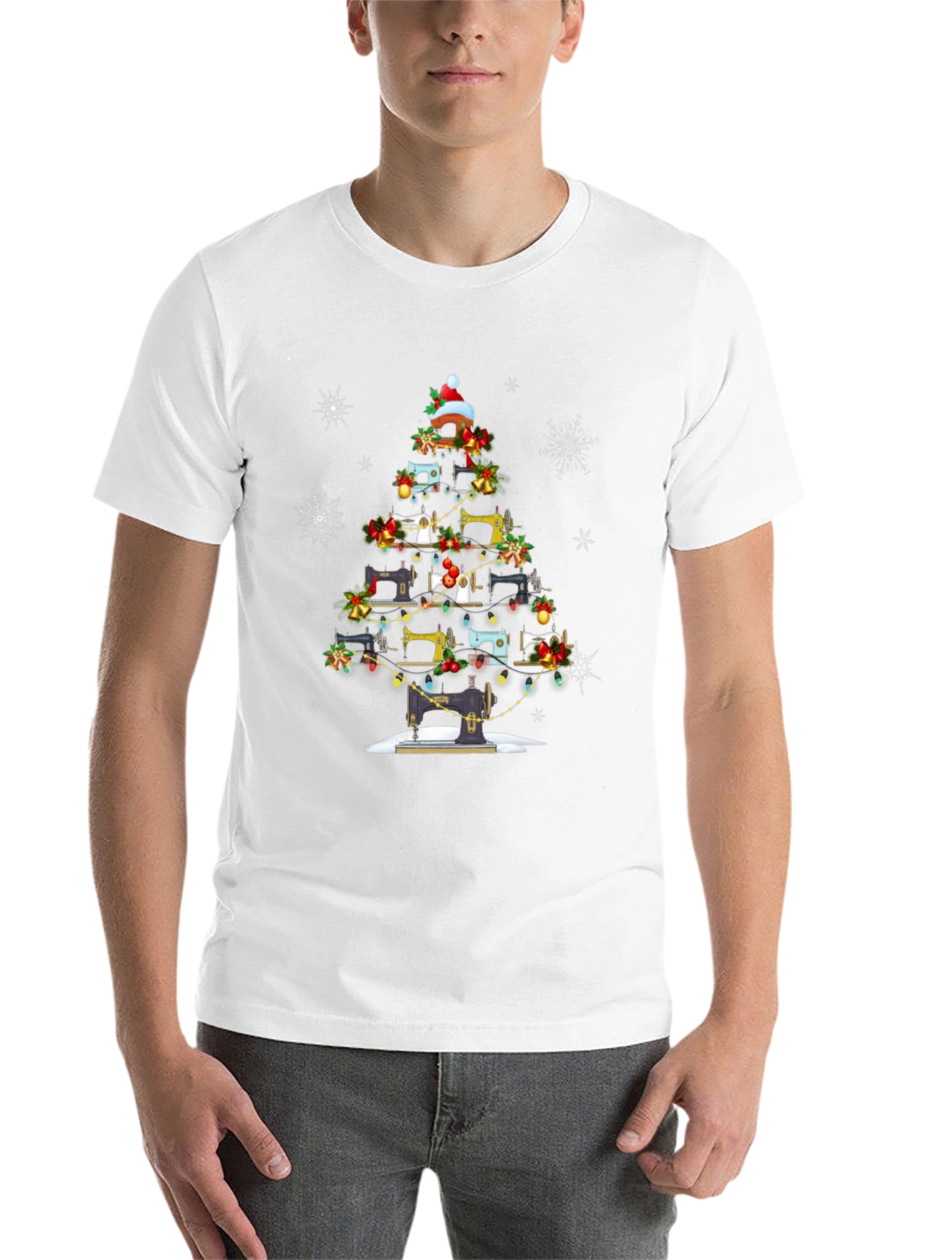Black Sewing Machine Christmas Tree T-Shirt view 14