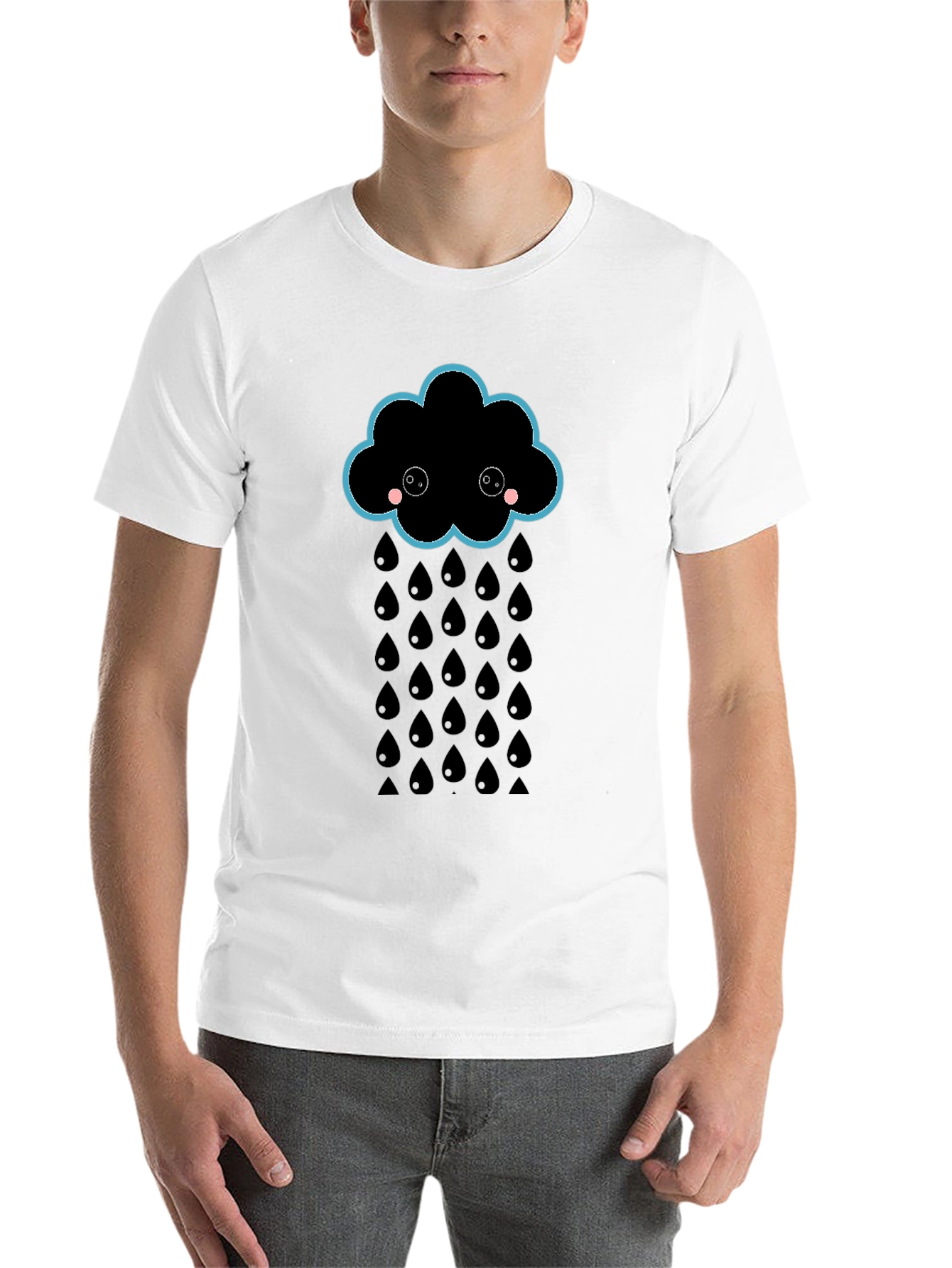 Black Cute Rainy Cloud Black T-Shirt view 14
