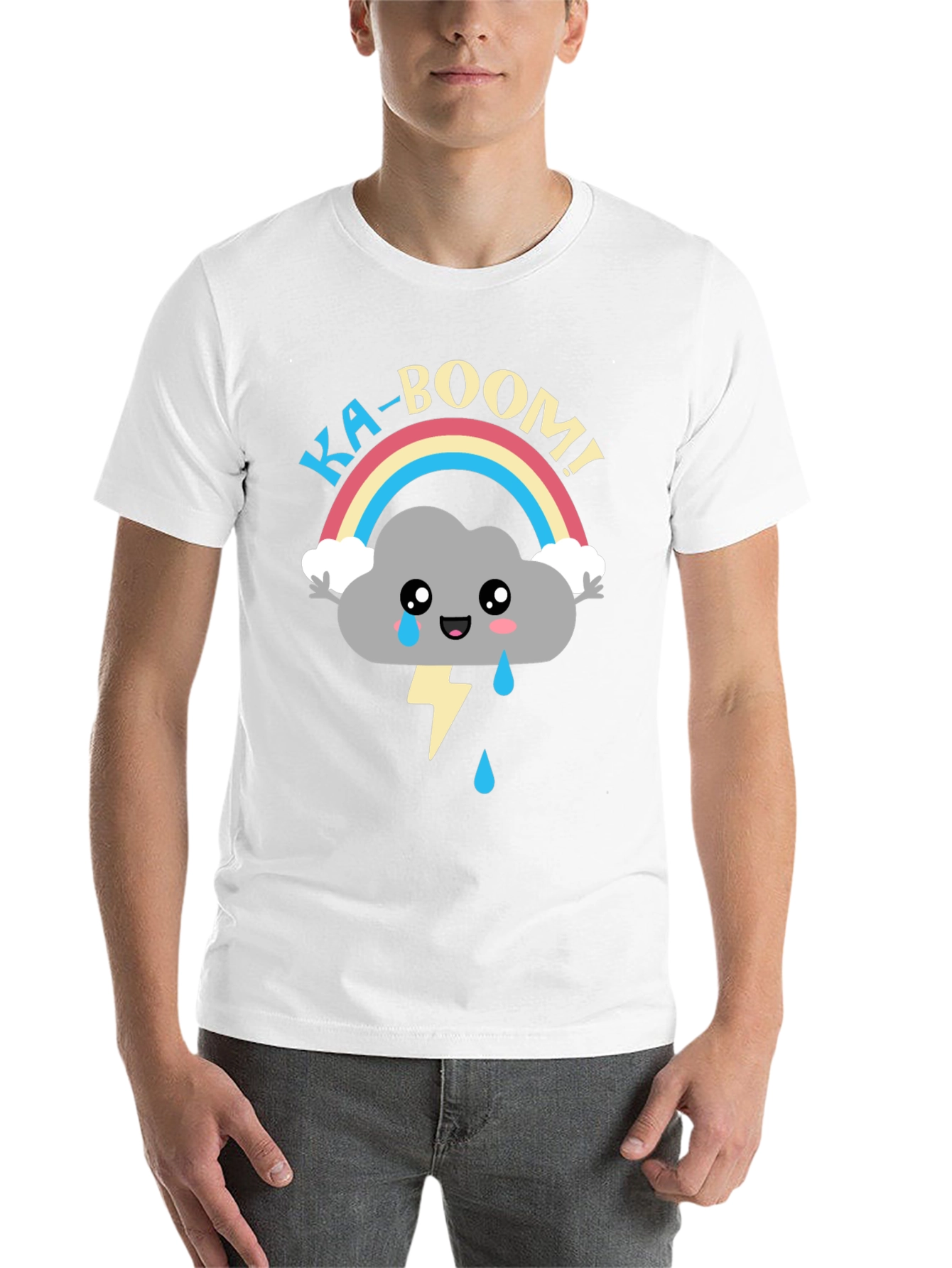 Black Ka-Boom Rainbow Cloud T-Shirt Funny Graphic Tee view 14