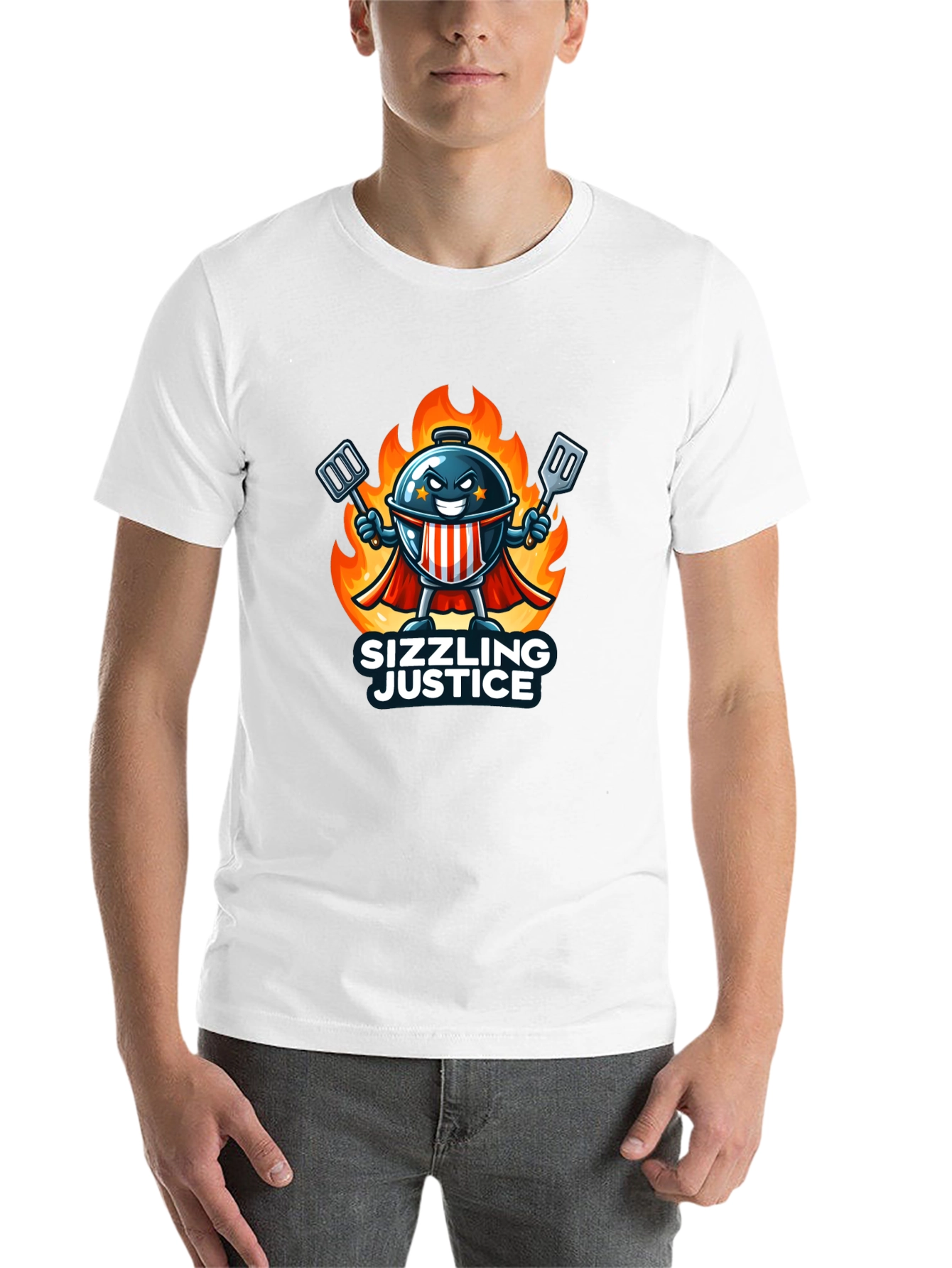 Black Sizzling Justice T-Shirt - Grill Master Hero Design view 14