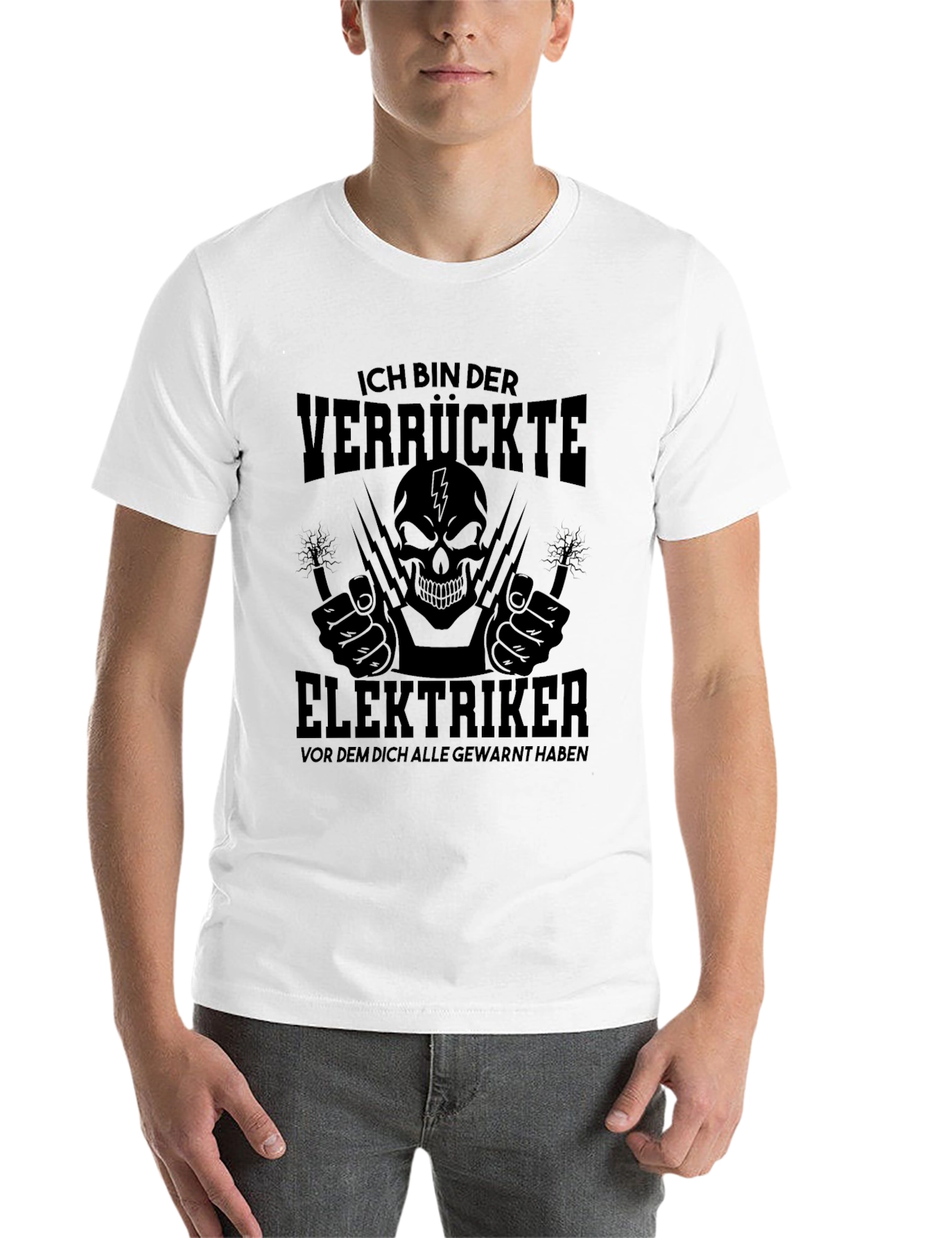 Black Crazy Electrician Skull Graphic Tee view 14