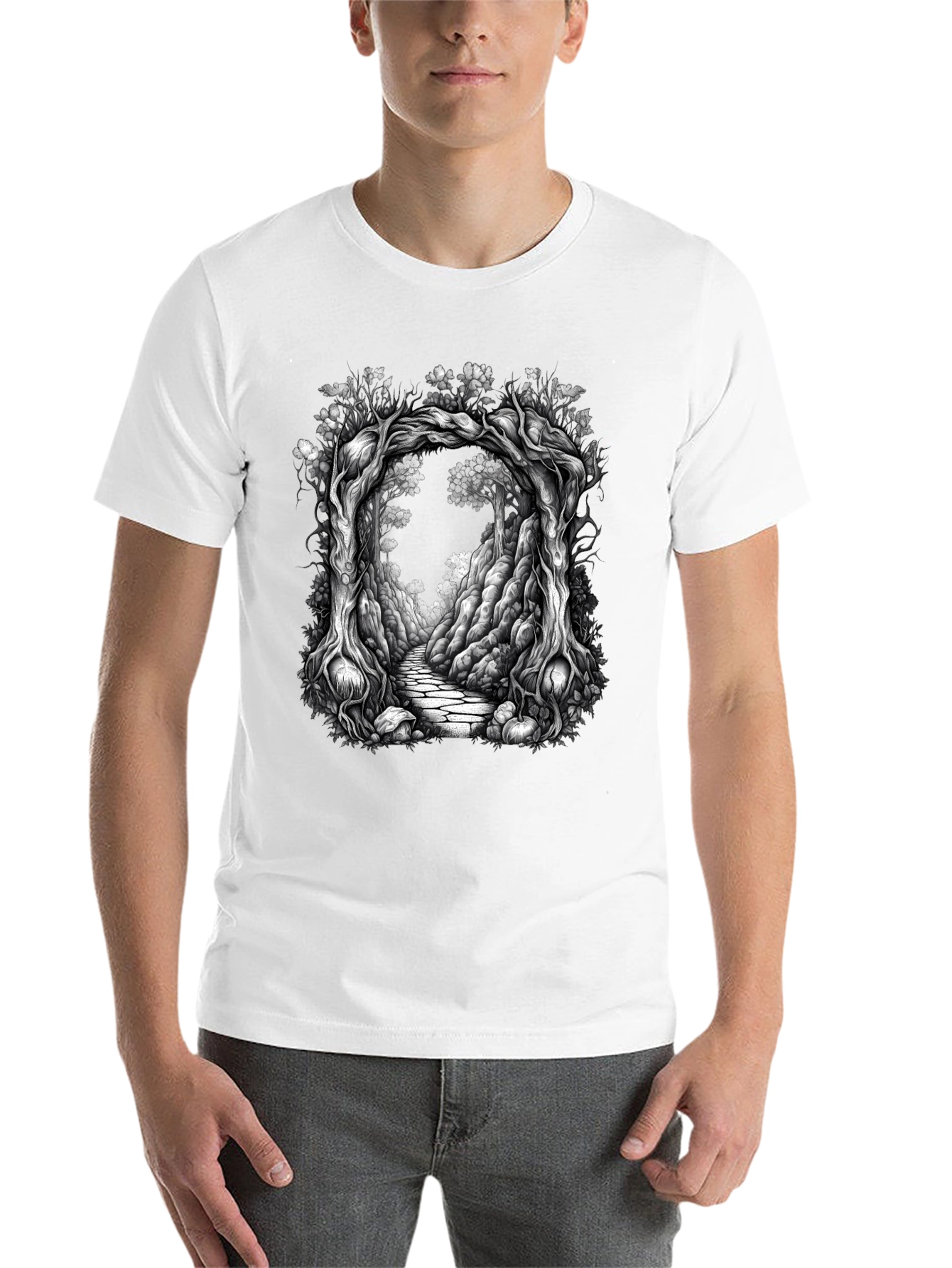 Black Enchanted Forest Tree Archway Graphic Tee view 14