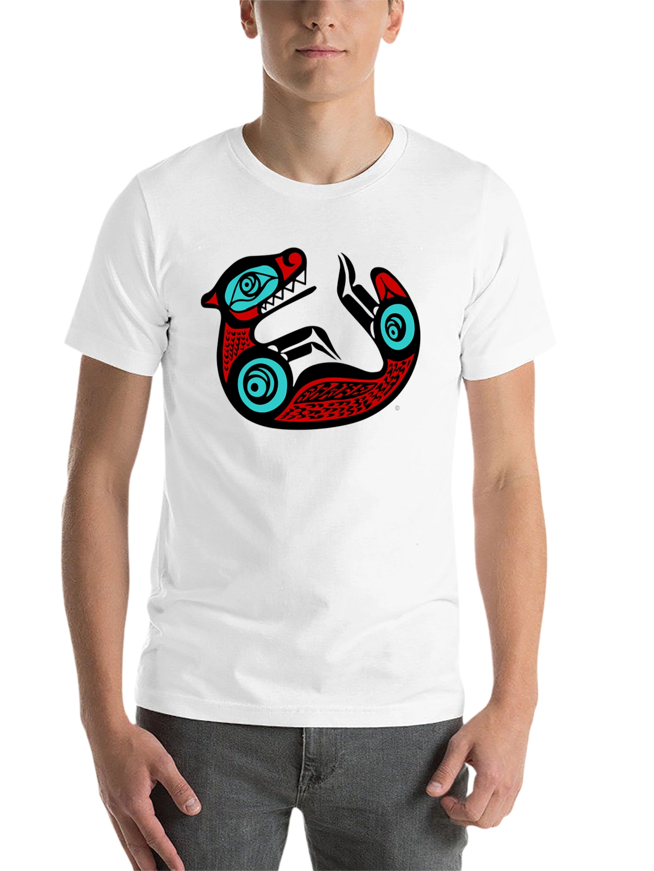 Black Native Style Sea Serpent Graphic Black T-Shirt view 14