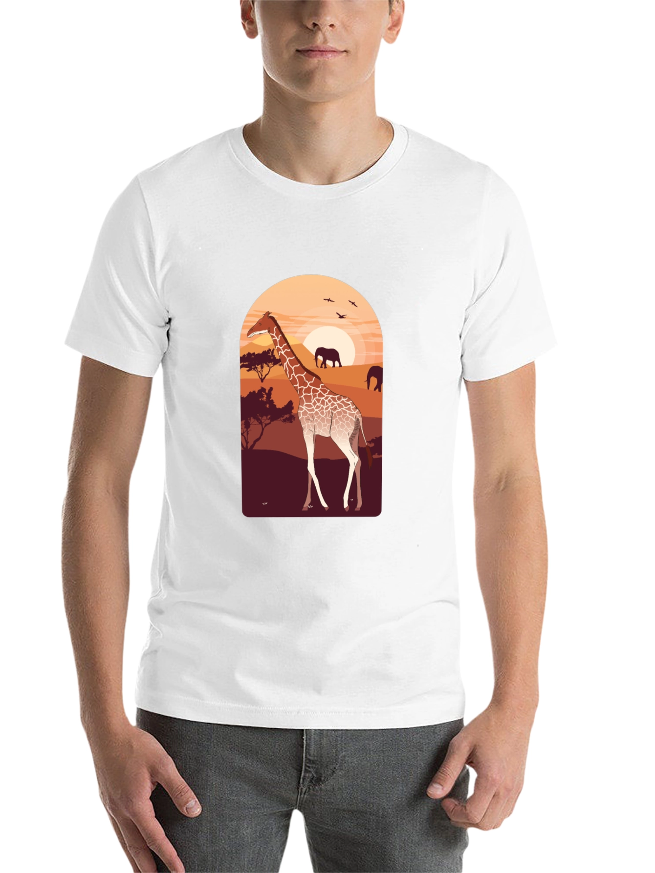 Black Safari Giraffe Graphic Tee - Unisex Black T-Shirt view 14
