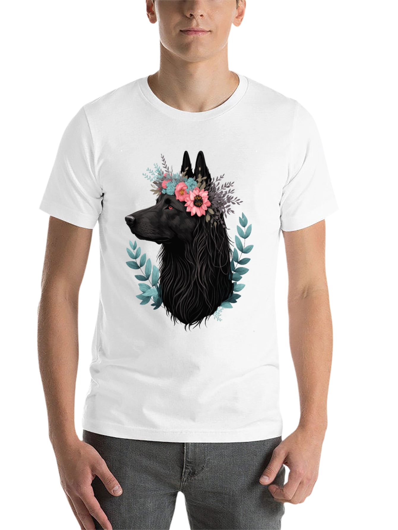 Black Black Wolf Floral Crown T-Shirt view 14