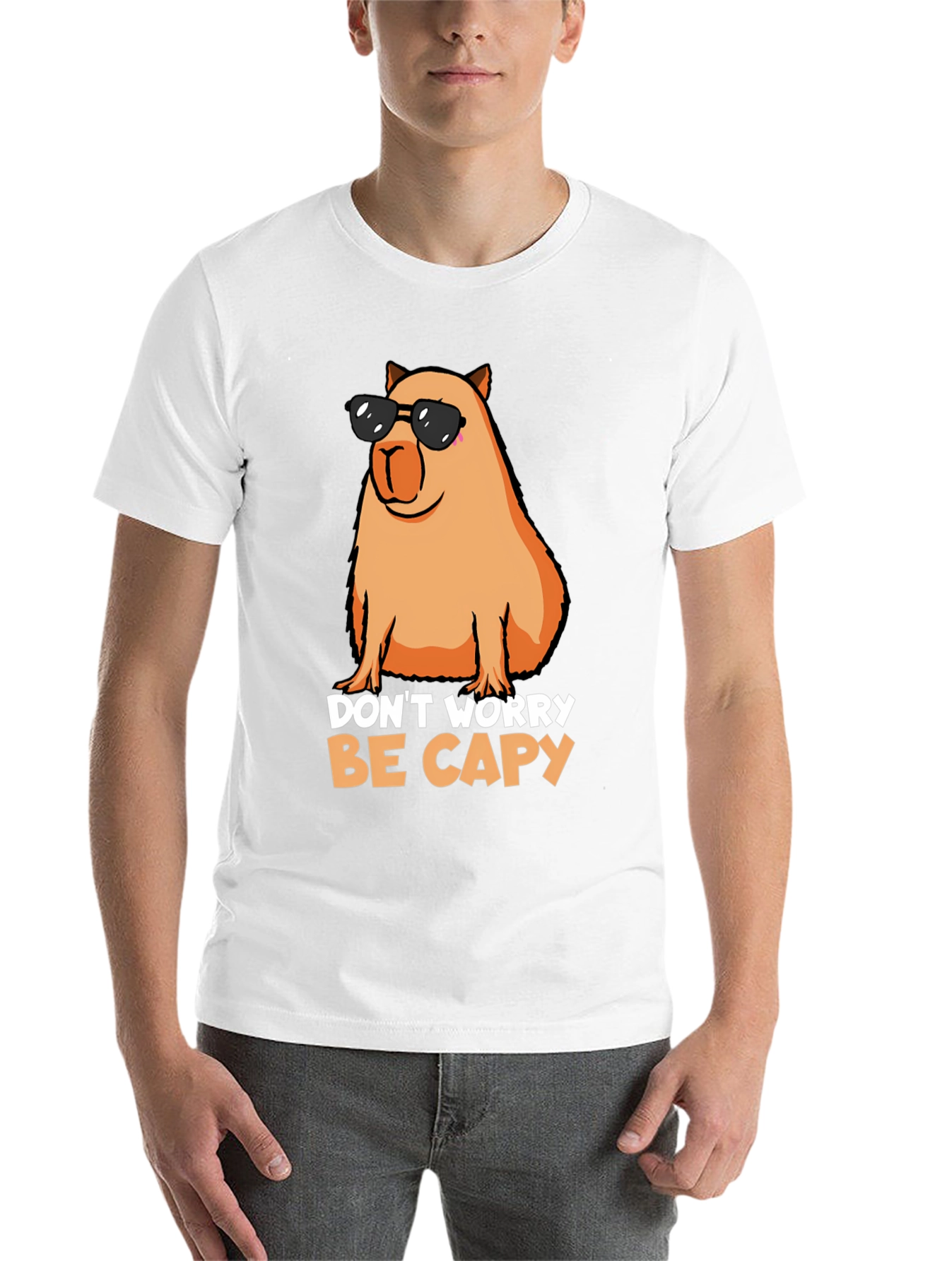 Black Don't Worry Be Capy T-Shirt view 14