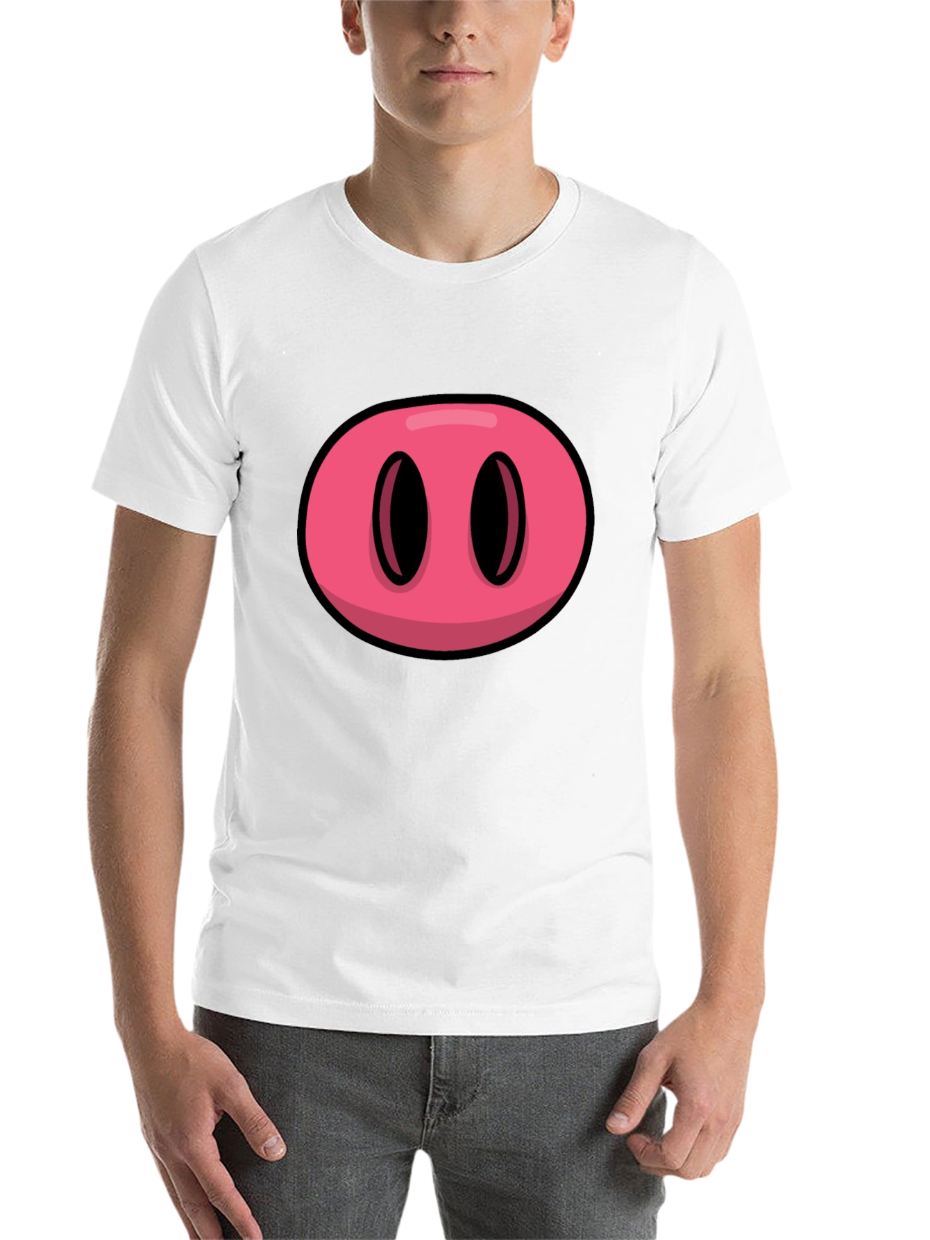 Black Cartoon Pig Nose Graphic Black T-Shirt view 14