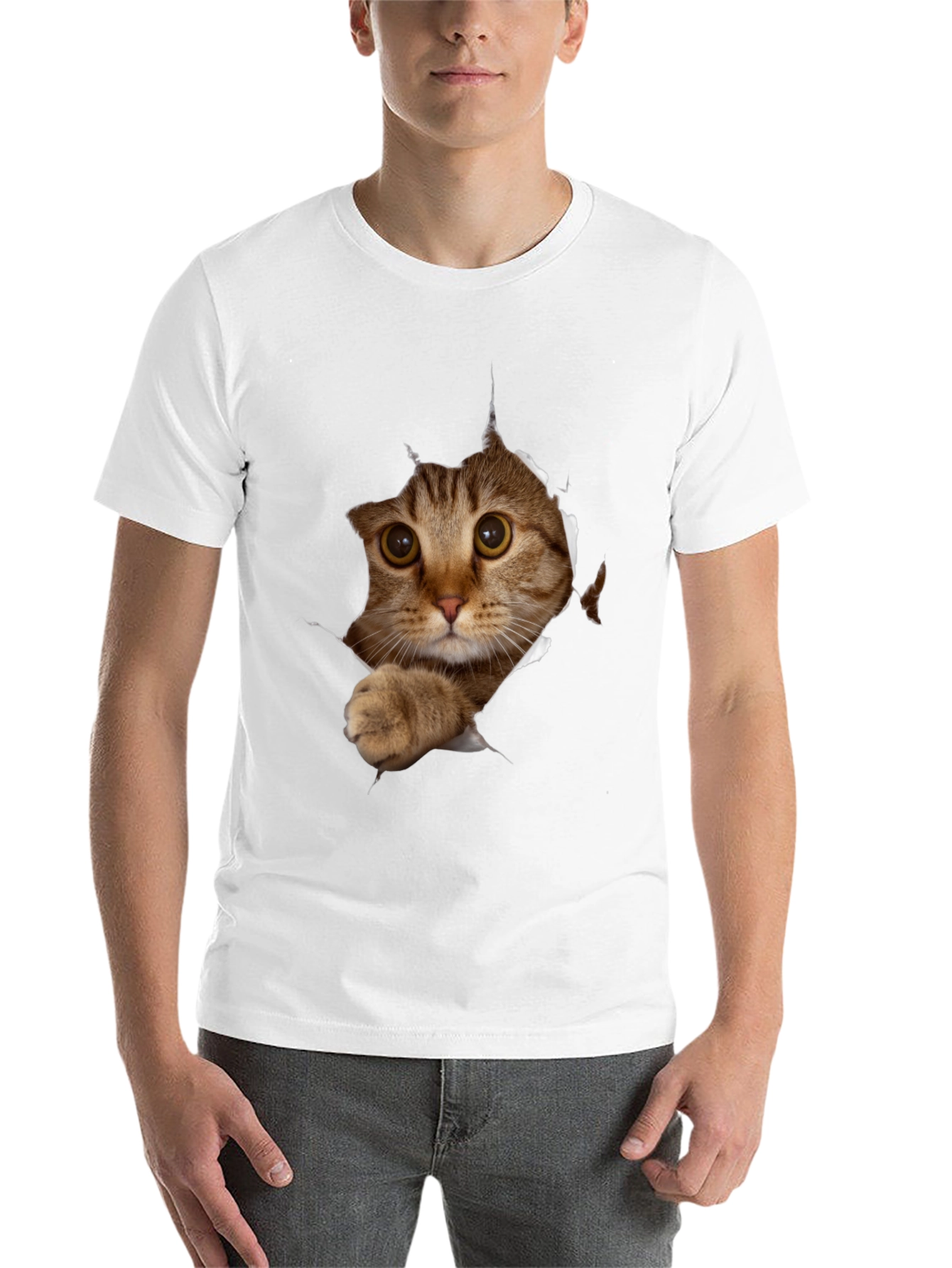 Black Cat Peeking T-Shirt - 3D Graphic Tee view 14