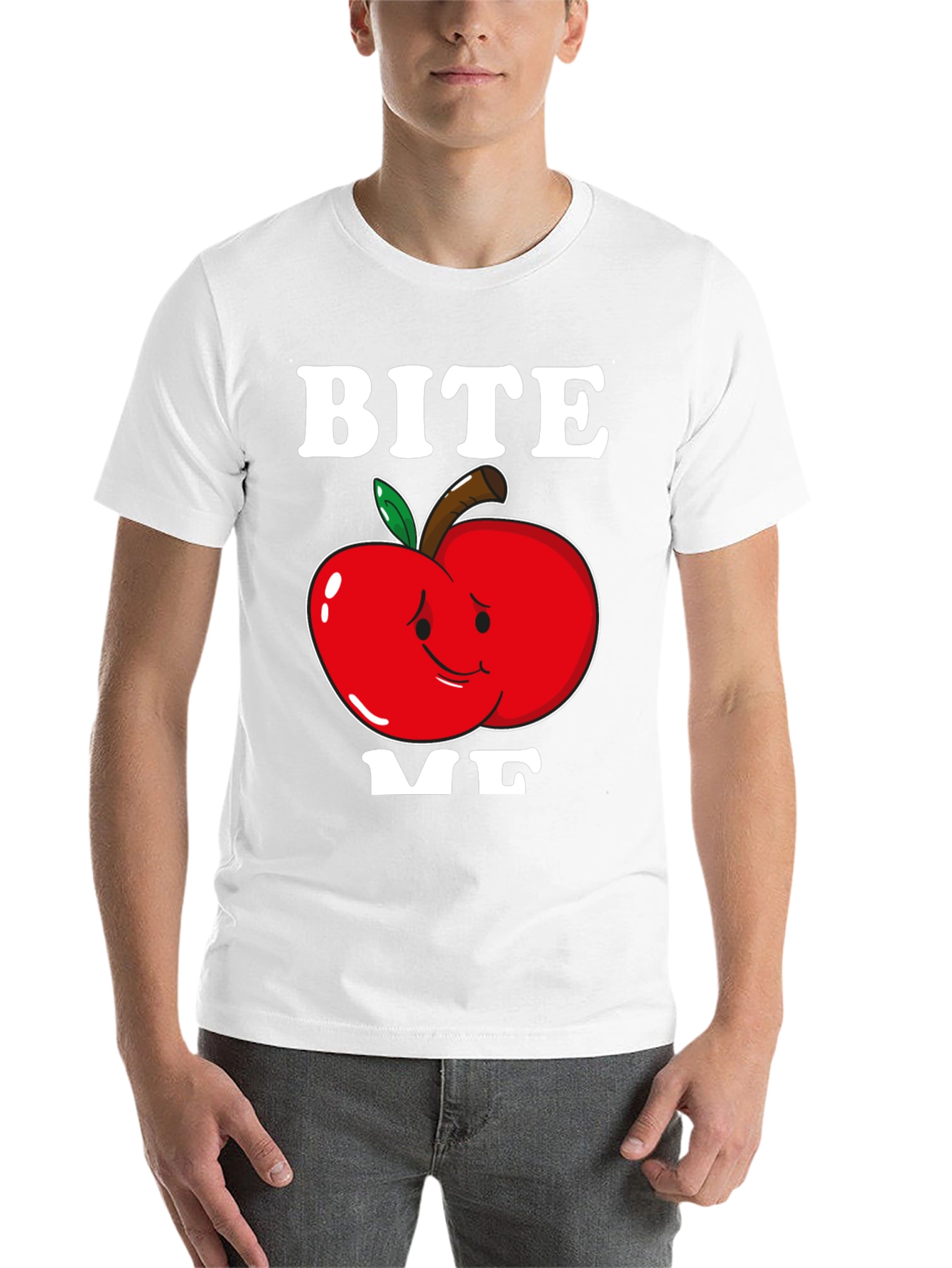 Black Bite Me Apple T-Shirt - Funny Graphic Tee view 14