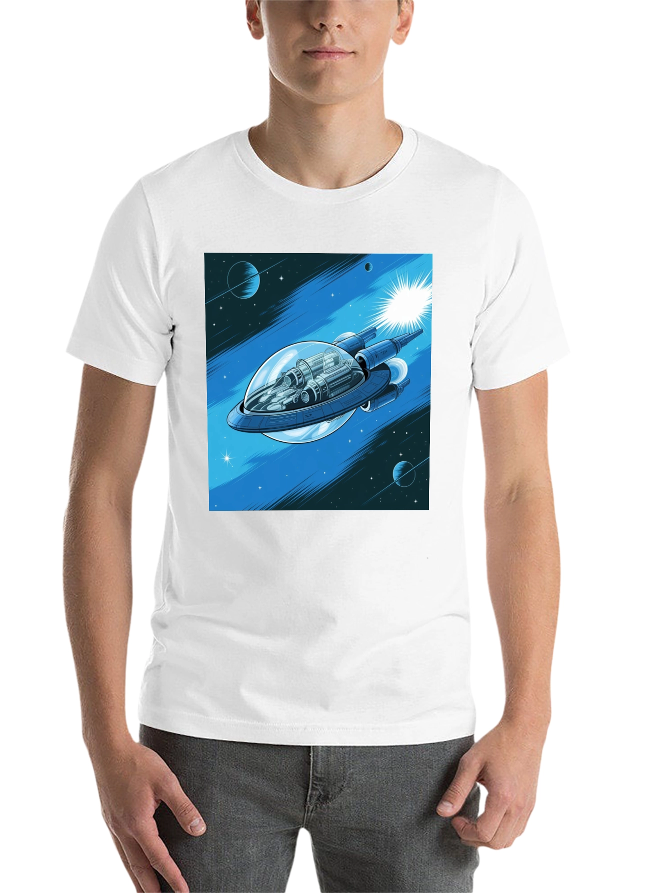 Black Sci-Fi Spaceship Graphic T-Shirt view 14
