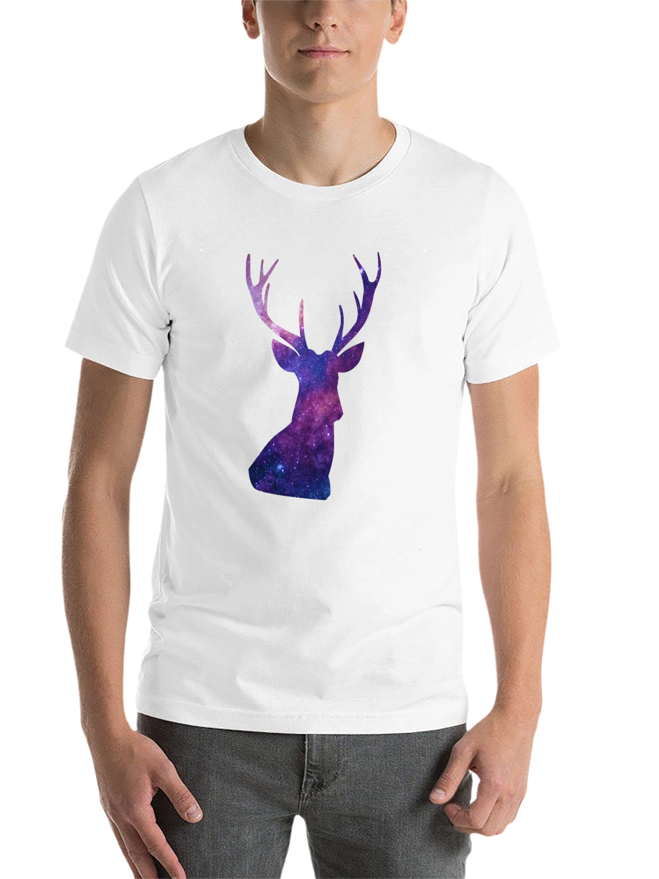 Black Cosmic Deer Graphic Tee - Black Cotton Blend view 14