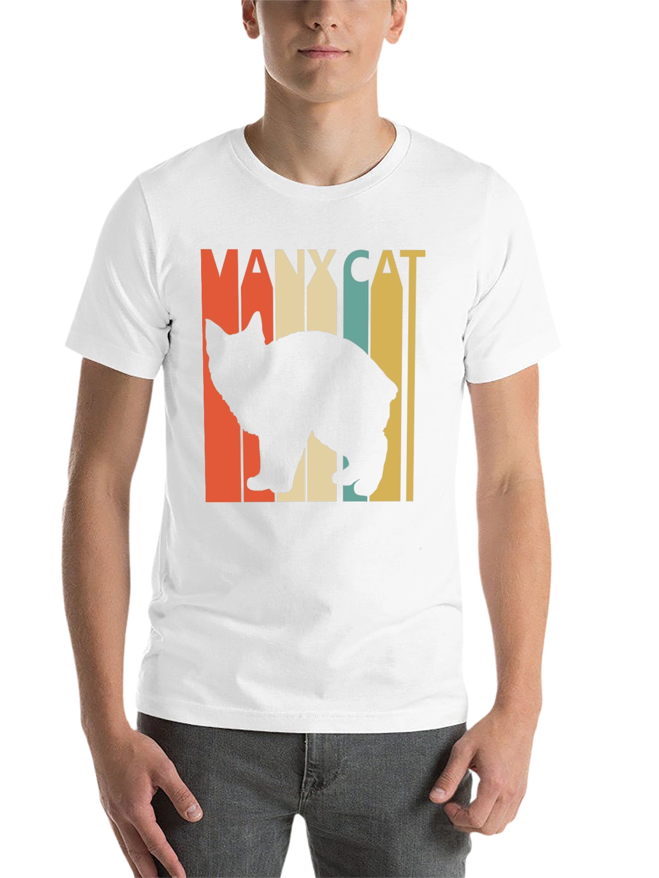 Black Manx Cat Retro Style T-Shirt - Vintage Design view 14