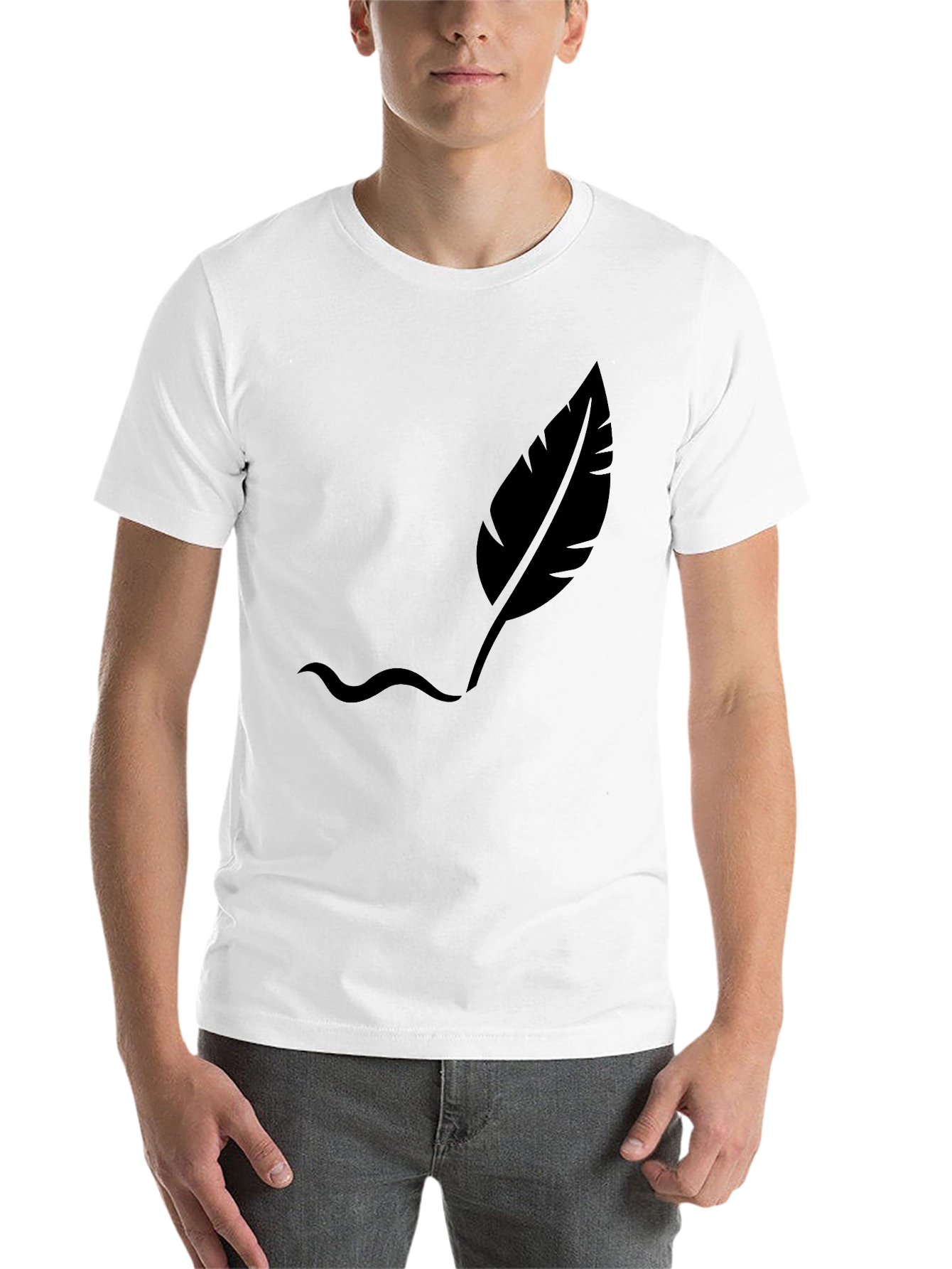 Black Men's Black T-Shirt with Feather Design view 14