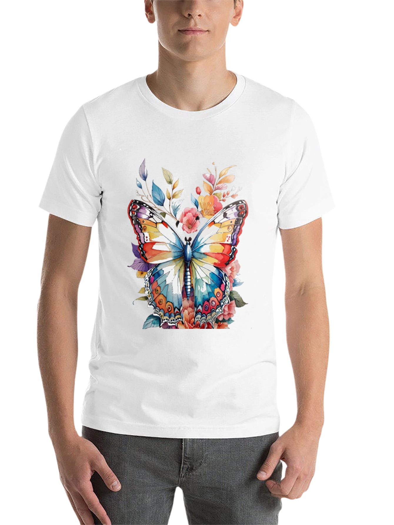 Black Butterfly Floral Graphic Print Men's Tee view 14