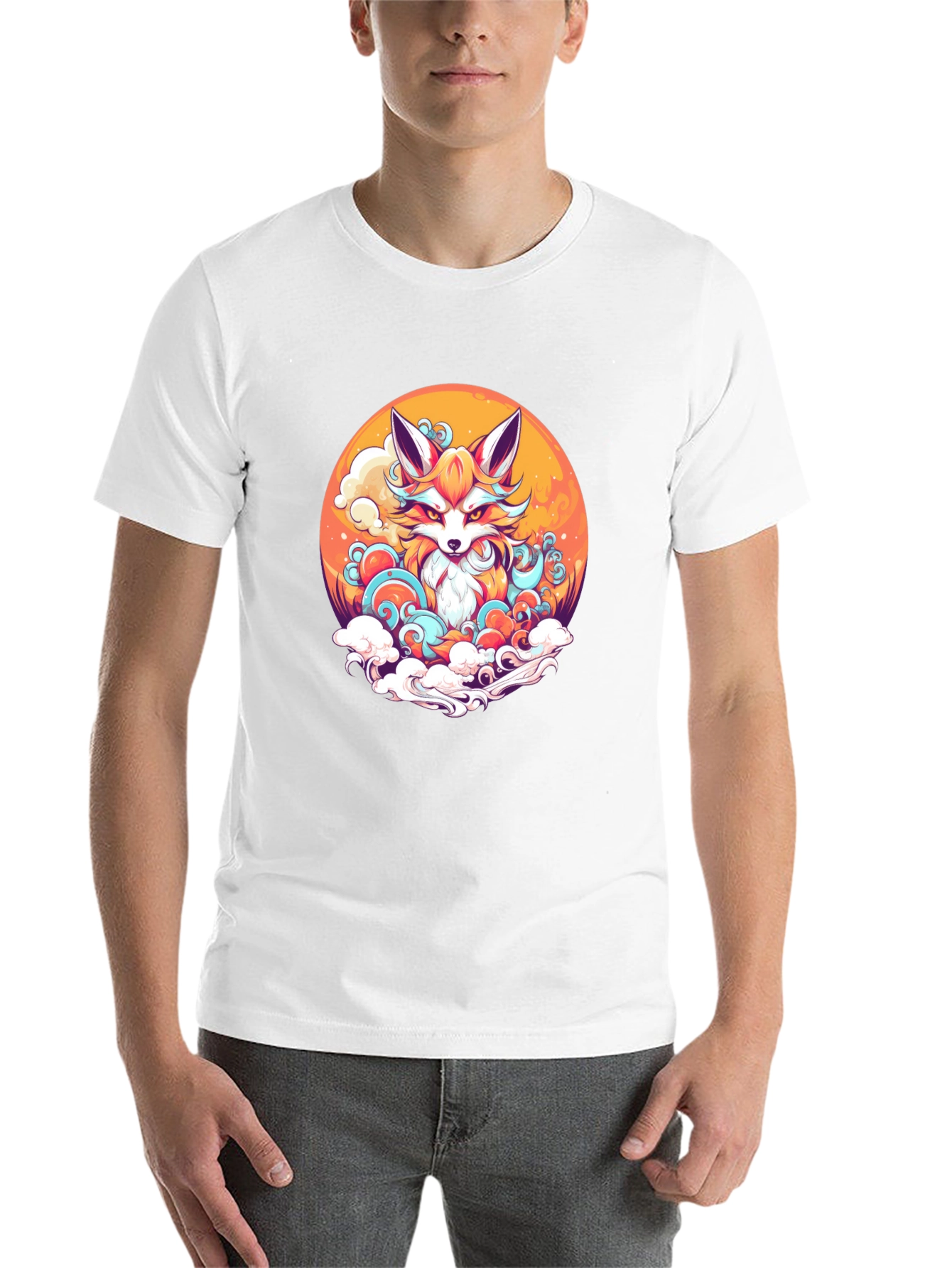 Anime Fox Graphic Black T-Shirt - 14