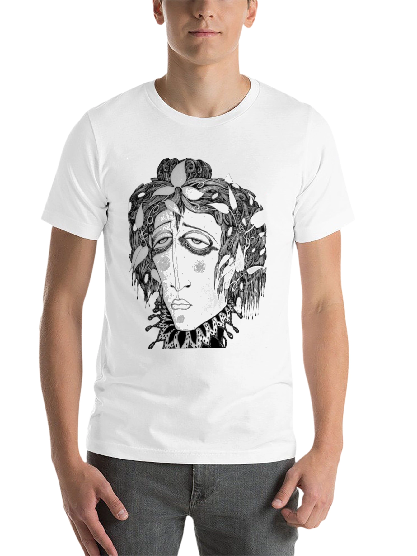 Black Surreal Face Graphic Print Black T-Shirt view 14